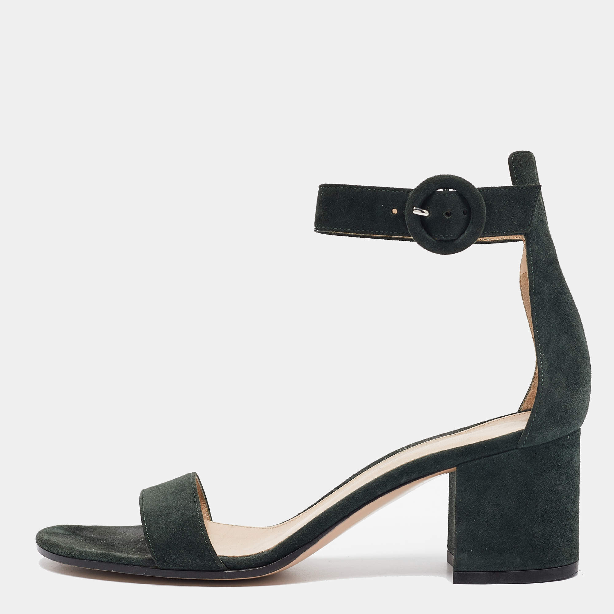 Pre Owned Gianvito Rossi Dark Green Suede Versilia Sandals Size 38