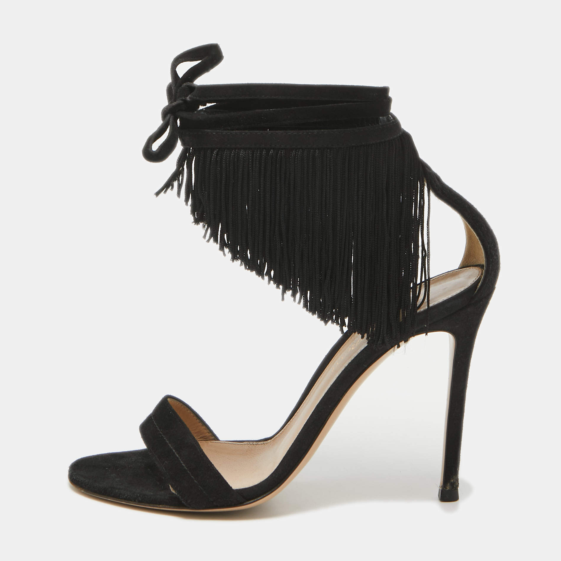 Pre Owned Gianvito Rossi Black Suede Olivia Ankle Strap Sandals Size 36