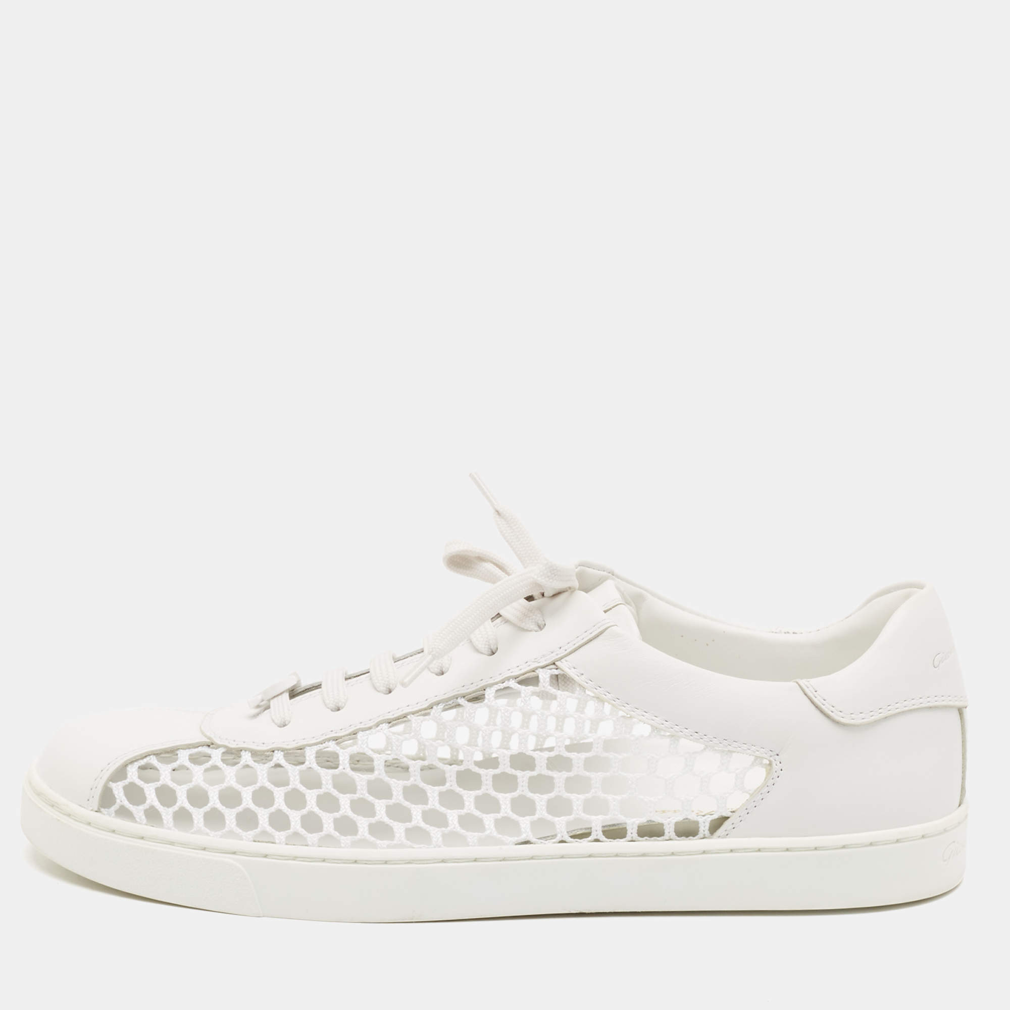 Gianvito Rossi White Leather and Fishnet Helena Sneakers Size 39
