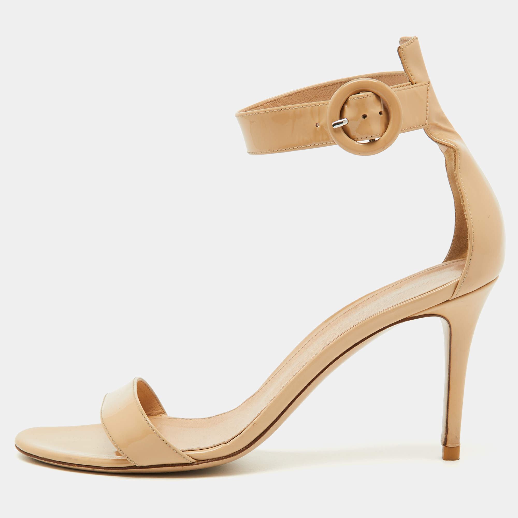 Pre Owned Gianvito Rossi Beige Patent Leather Portofino Ankle Strap Sandals Size 39