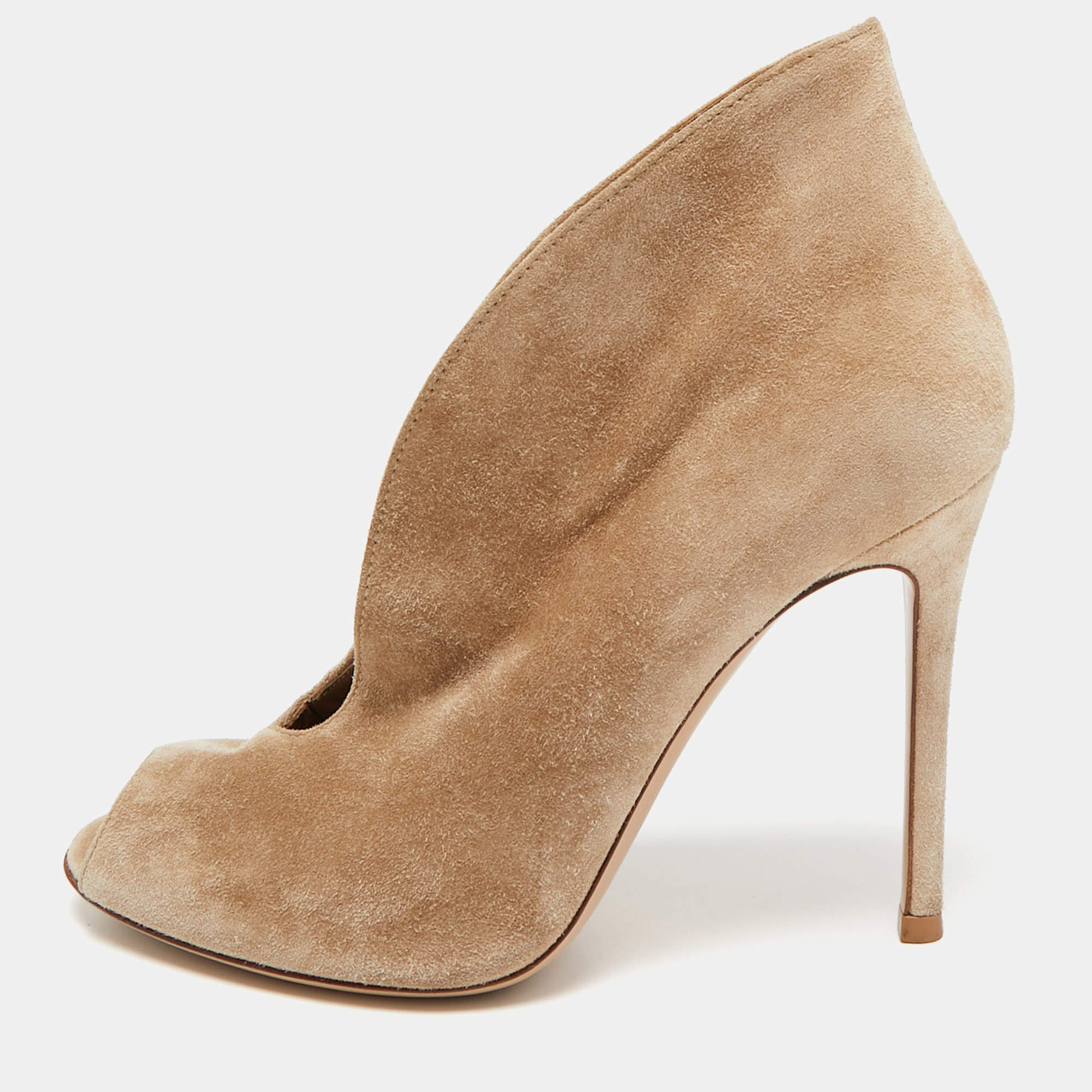 Gianvito Rossi Beige Suede Vamp Booties Size 36