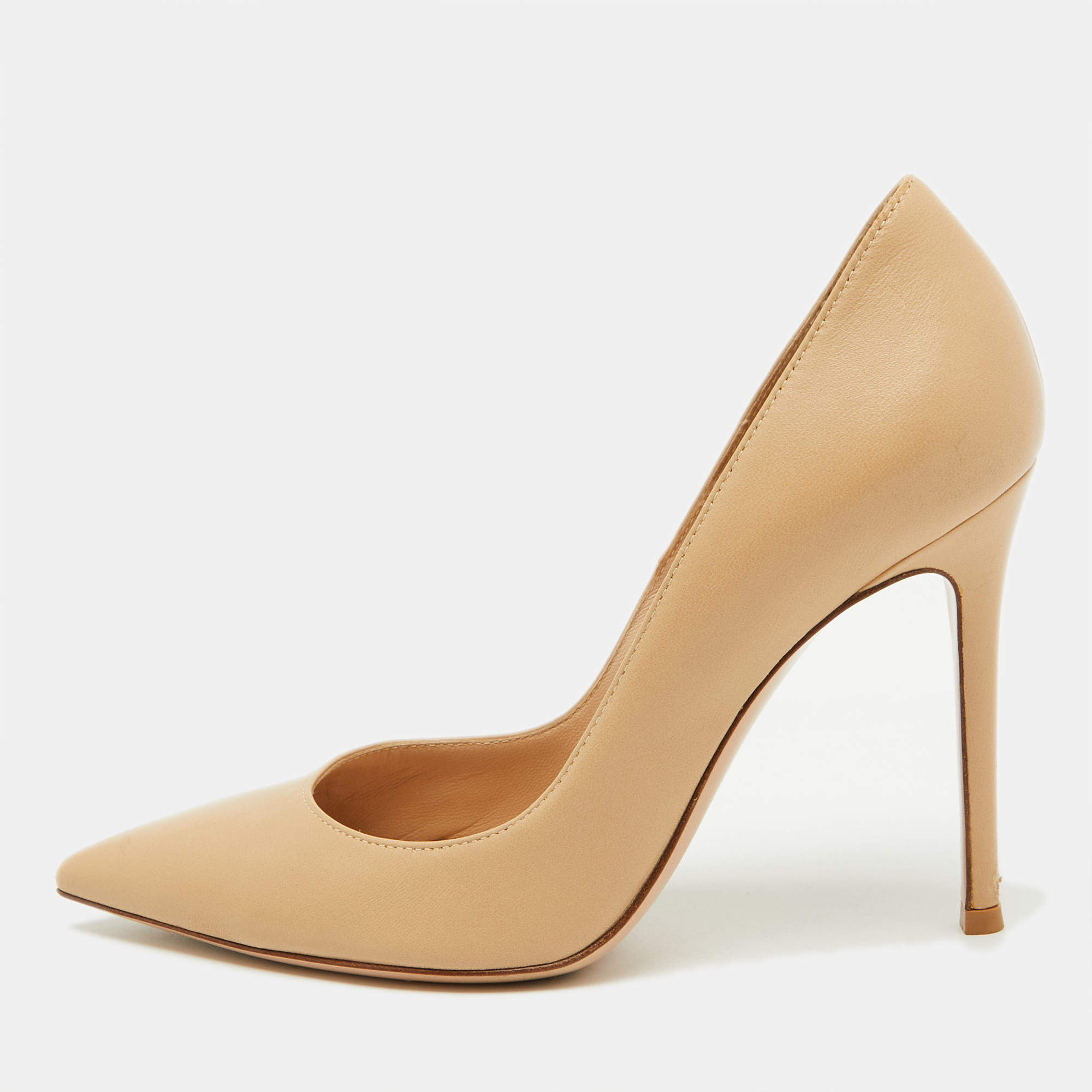 Gianvito Rossi Beige Leather Pointed Toe Pumps Size 38