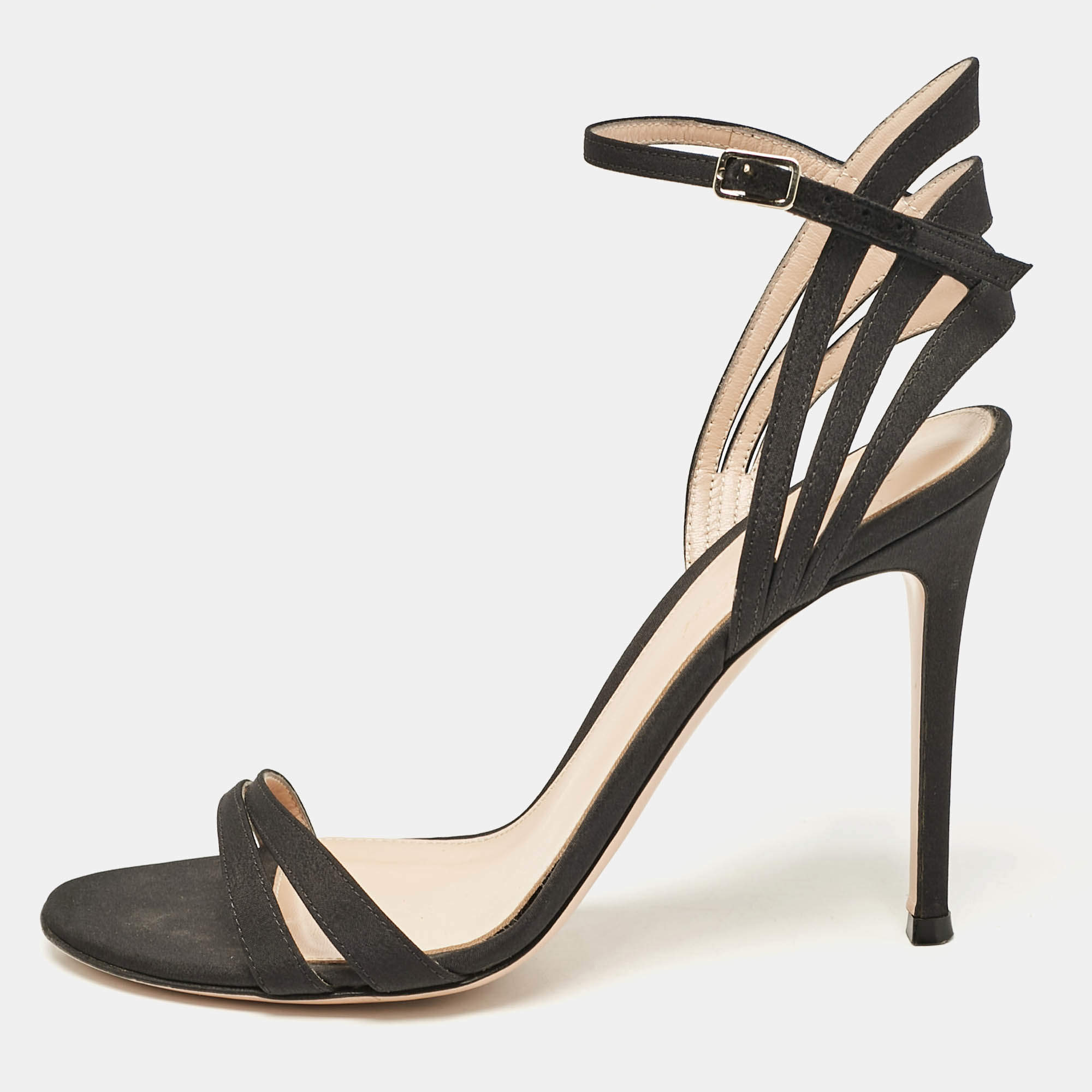 Gianvito Rossi Black Canvas Ankle Strap Sandals Size 37.5