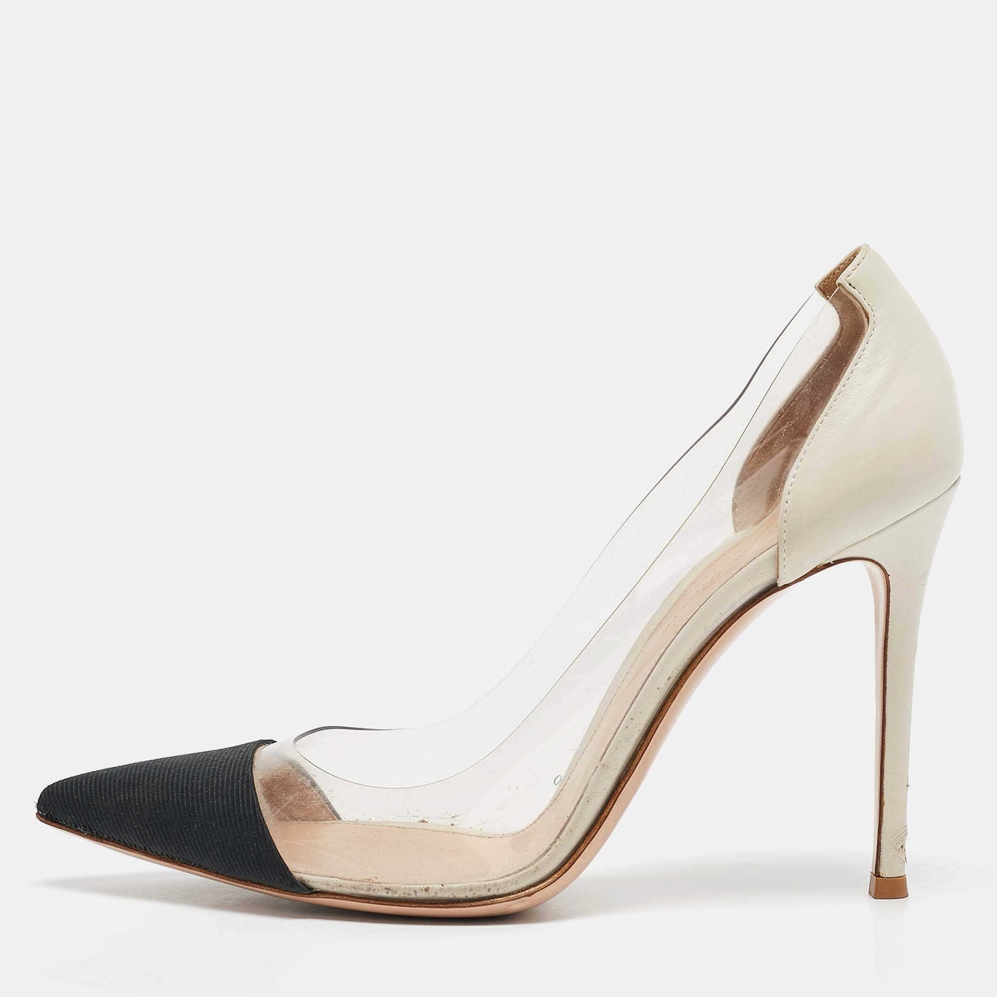 Gianvito Rossi Black/White Leather and PVC Plexi Pumps Size 39