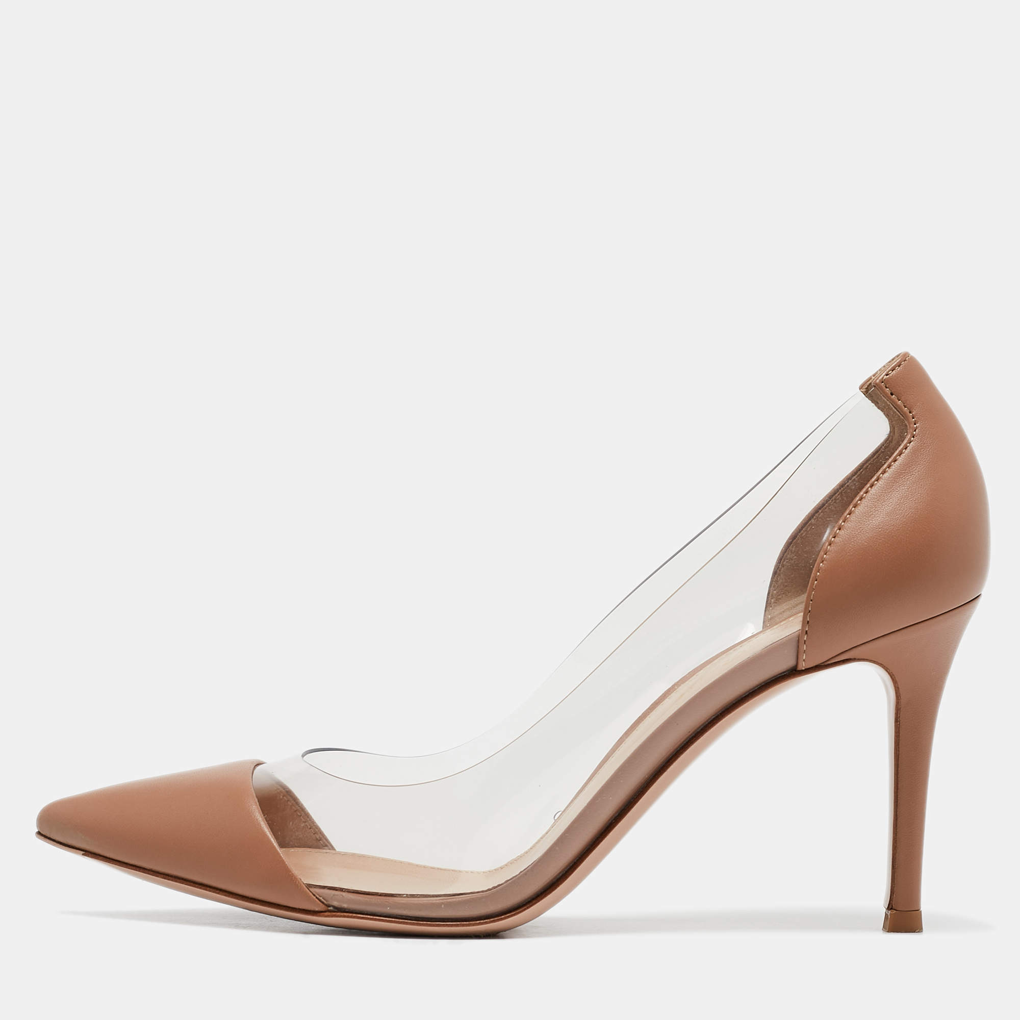 Gianvito Rossi Beige Leather and PVC Plexi Pumps Size 36.5