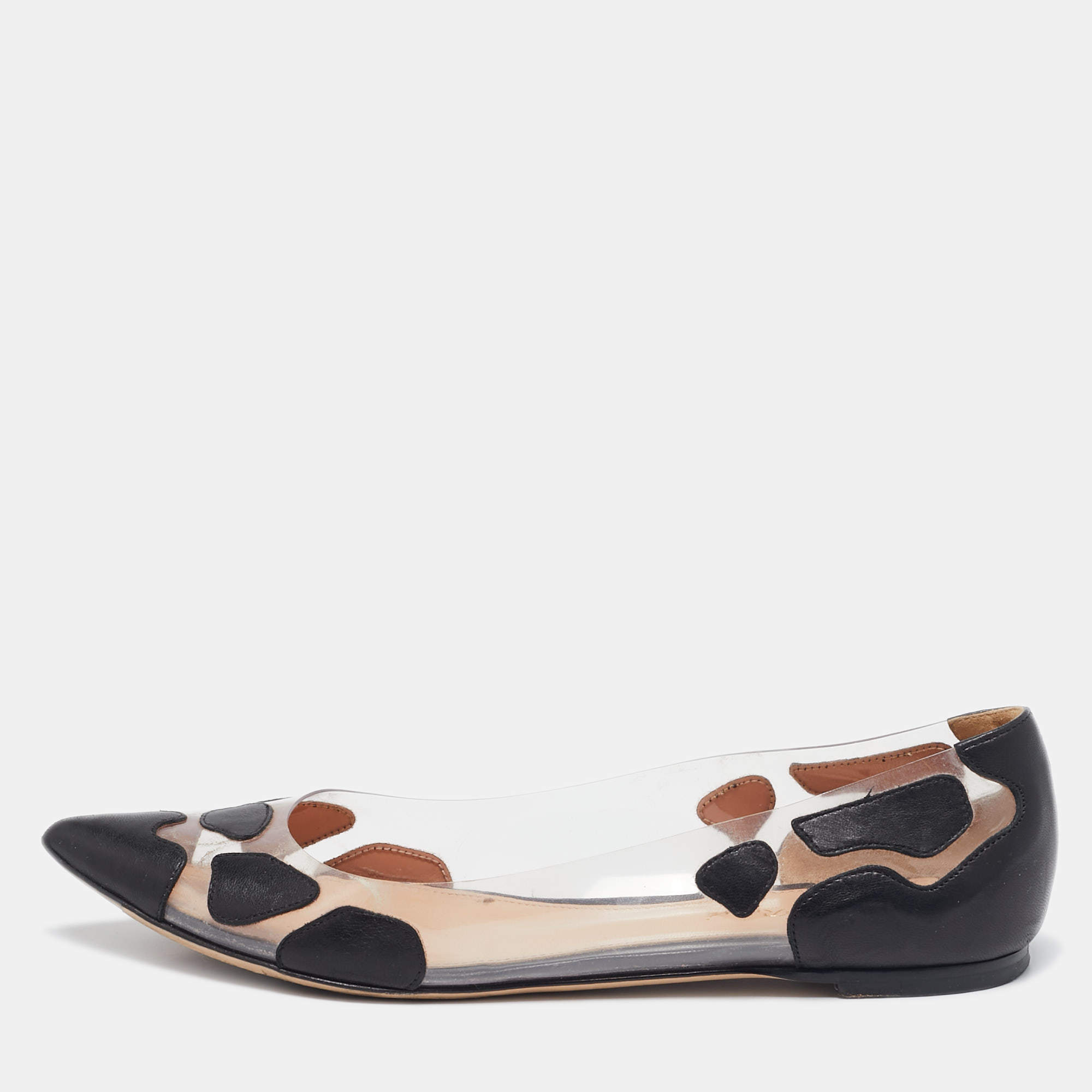 Gianvito Rossi Black Leather and PVC Plexi Ballet Flats Size 37