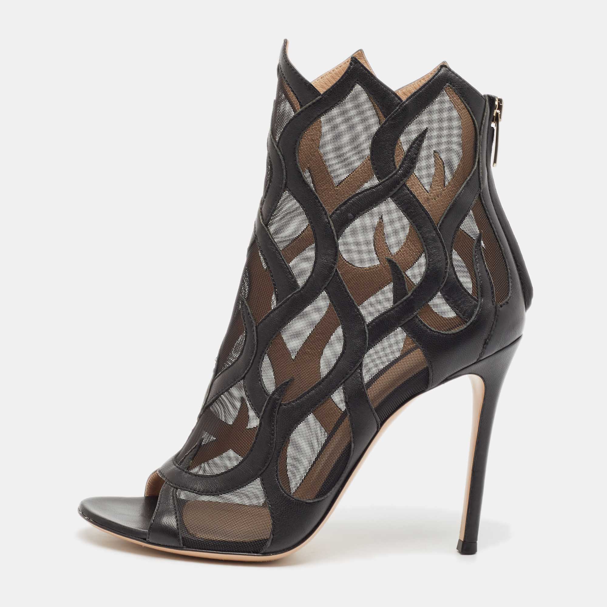Gianvito Rossi Black Mesh Ankle Length Boots Size 38