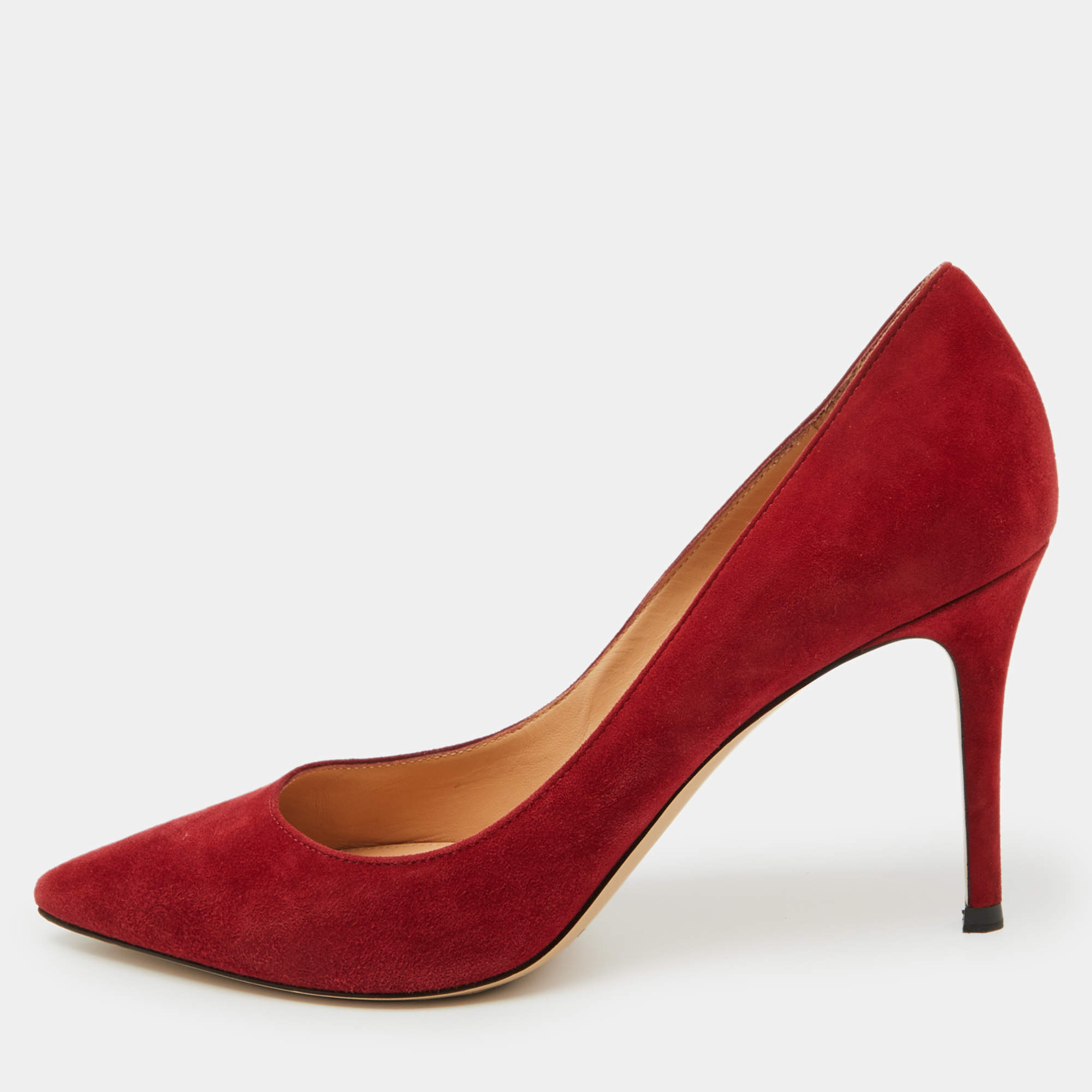 Pre Owned Gianvito Rossi Red Suede Pointed Toe Pumps Size 39