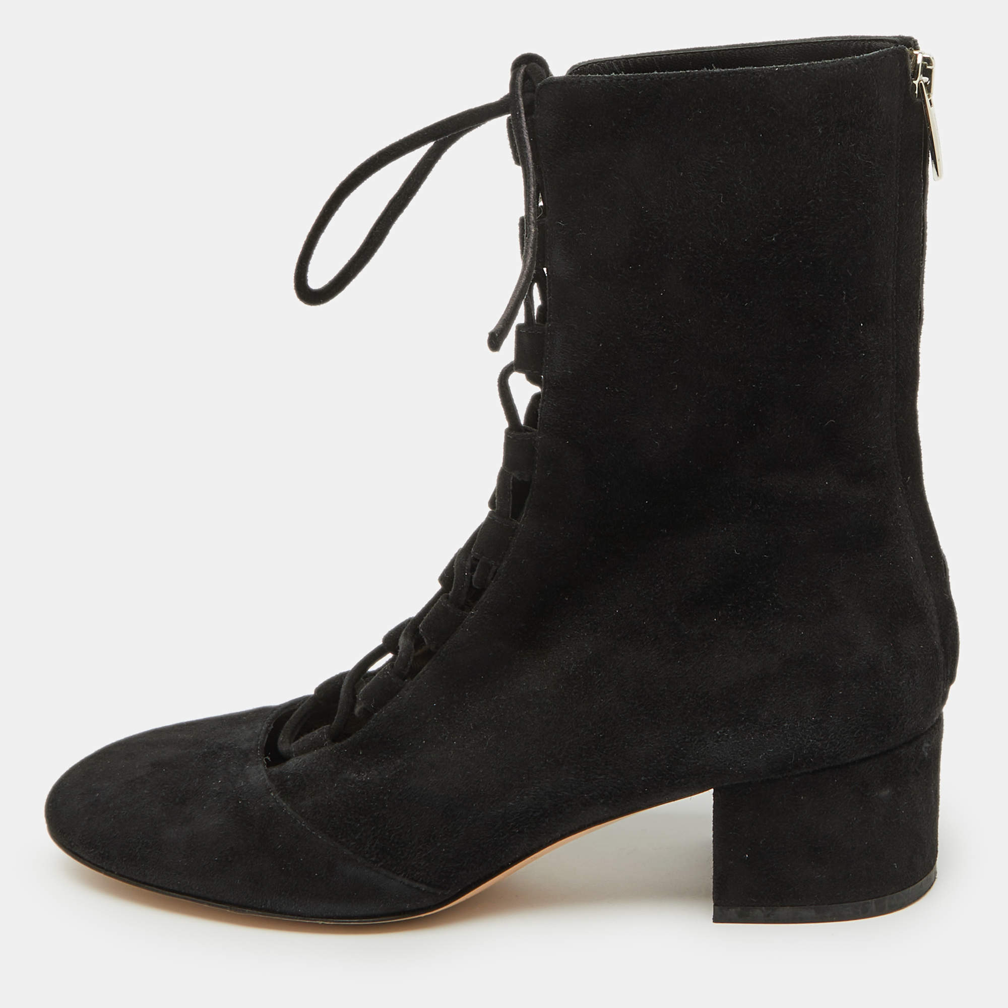 Gianvito Rossi Black Suede Lace Up Mid Calf Boots Size 39
