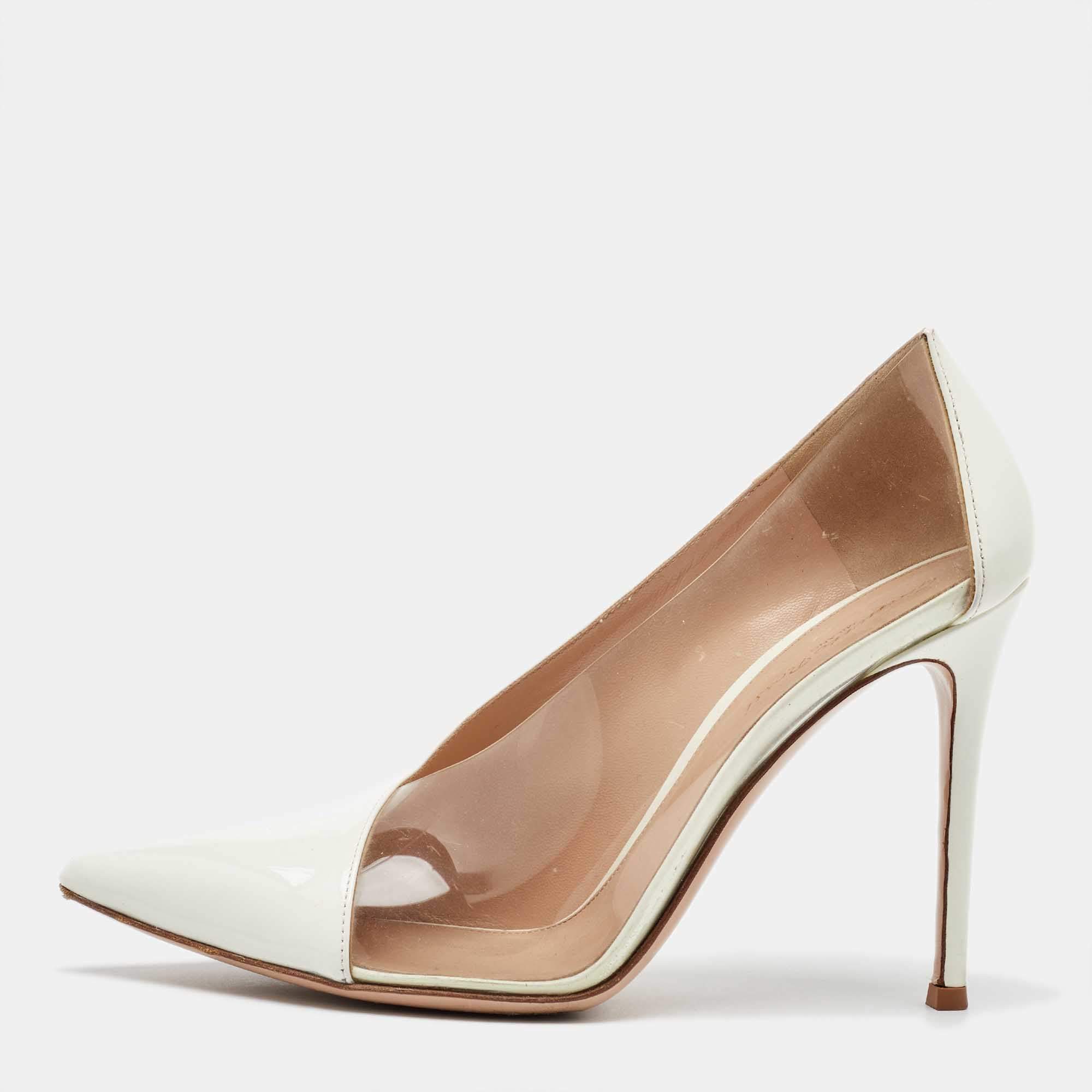 Pre Owned Gianvito Rossi White Patent Leather and PVC Deela Pointed Toe Pumps Size 39