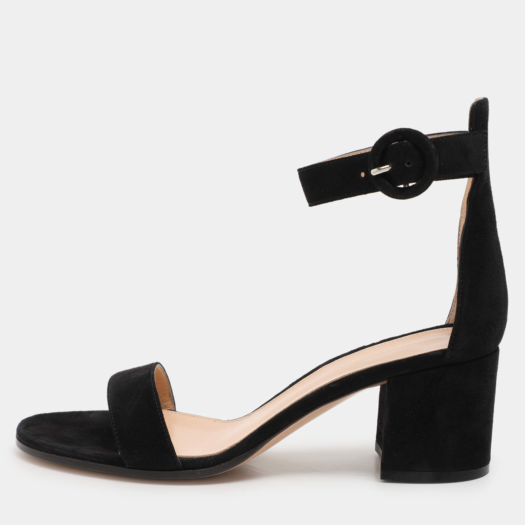 Gianvito Rossi Black Suede Versilia Sandals Size 38.5