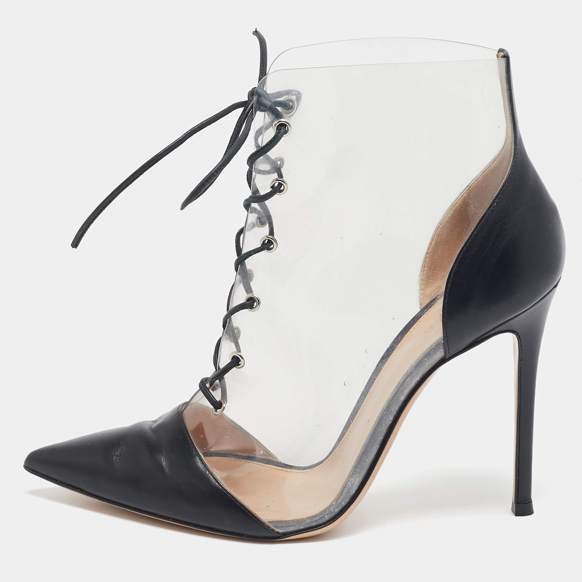 Gianvito Rossi Black/Transparent PVC and Leather Helmut Lace Up Boots Size 40