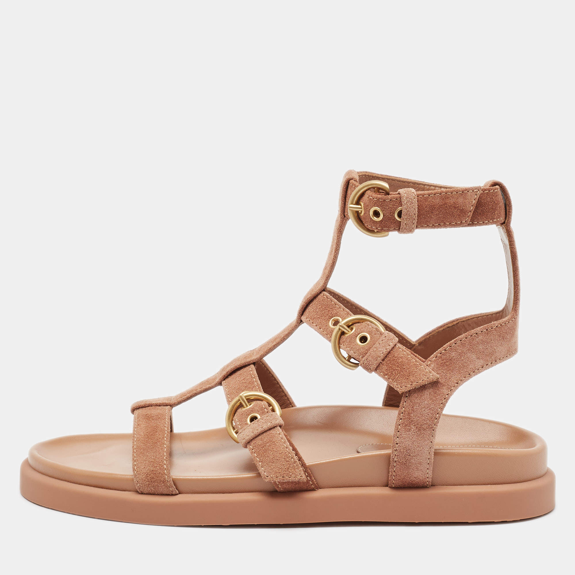 Gianvito Rossi Beige Suede Gladiator Flat Sandals Size 39.5