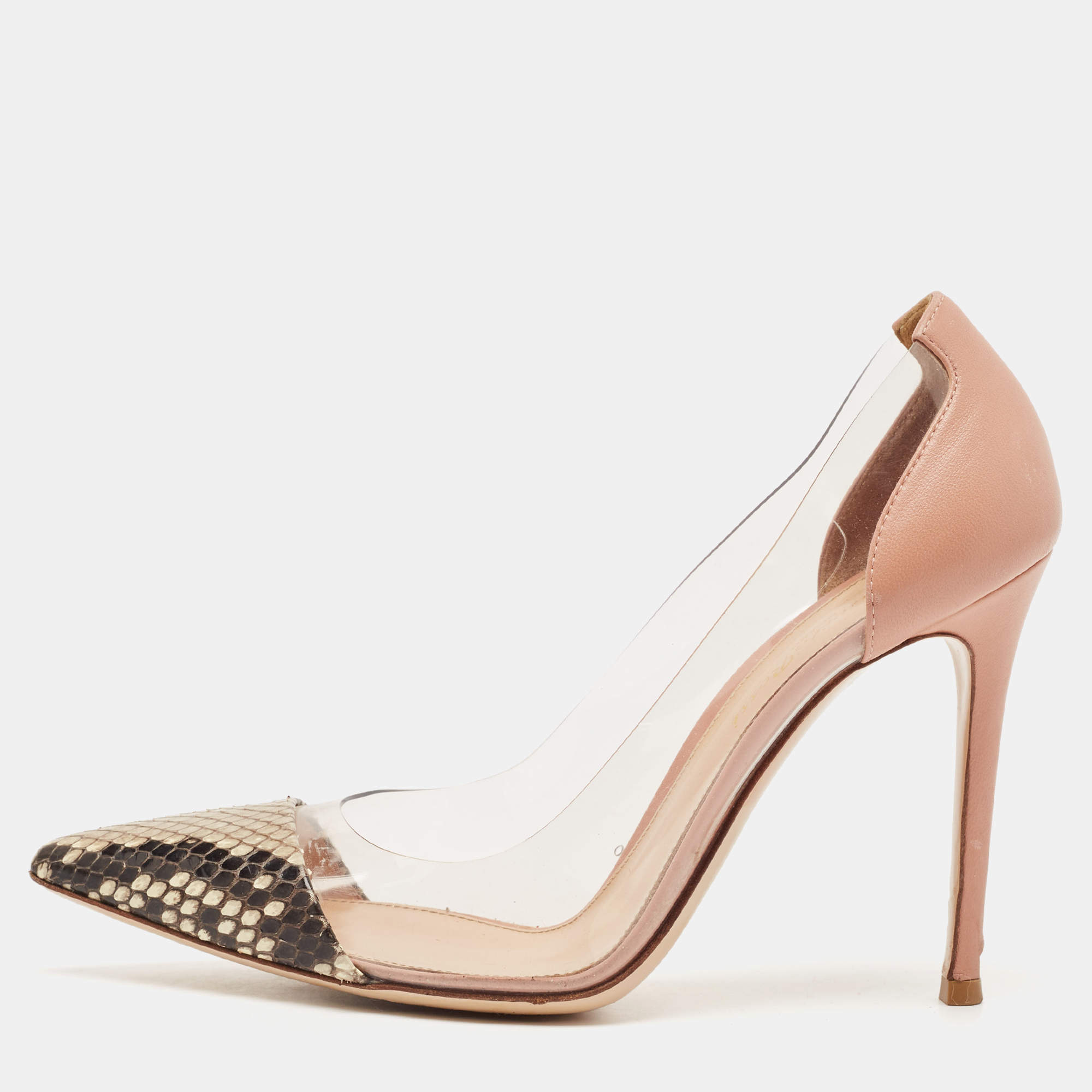 Gianvito Rossi Multicolor Python, Leather and PVC Plexi Pointed Toe Pumps Size 38