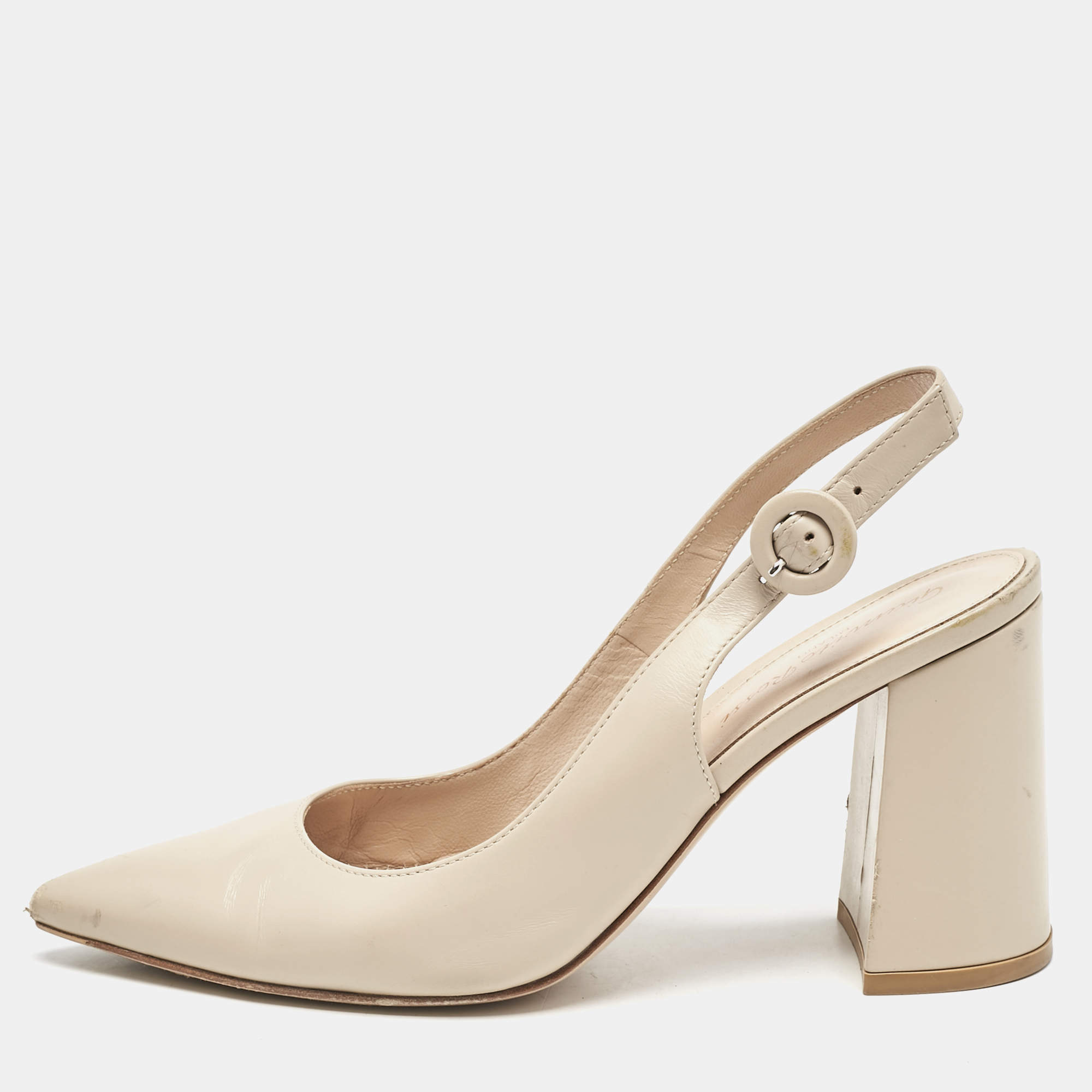 Gianvito Rossi Beige Leather Agathe Slingback Pumps Size 36
