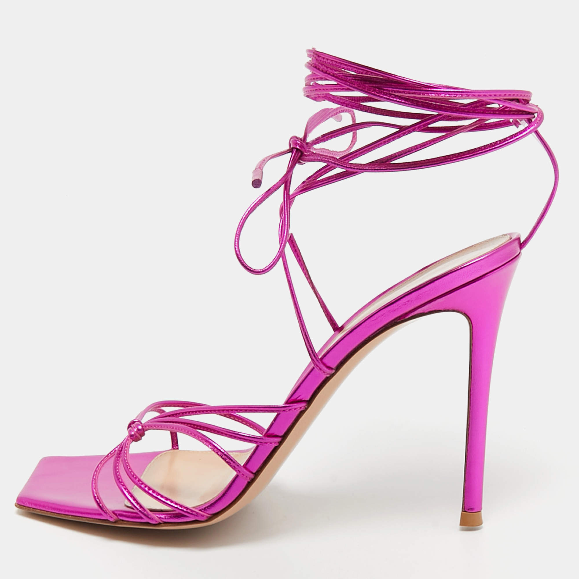 Pre Owned Gianvito Rossi Metallic Pink Leather Sylvie Sandals Size 41