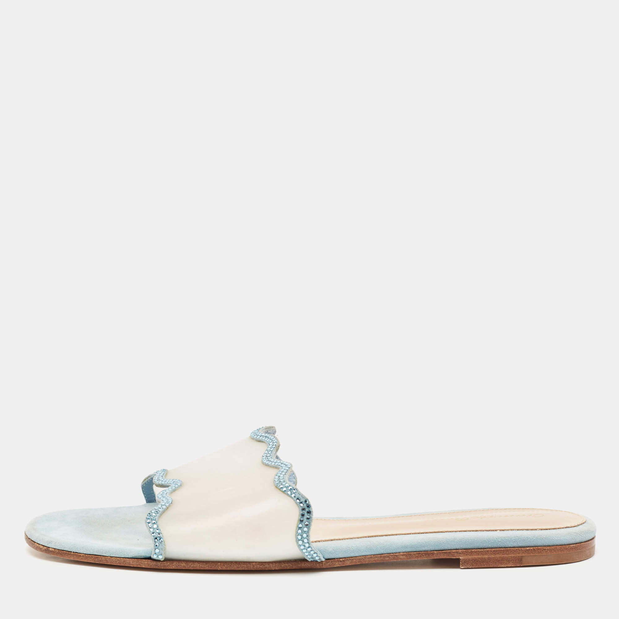 Gianvito Rossi Blue PVC and Suede Wavy Flat Sandals Size 40