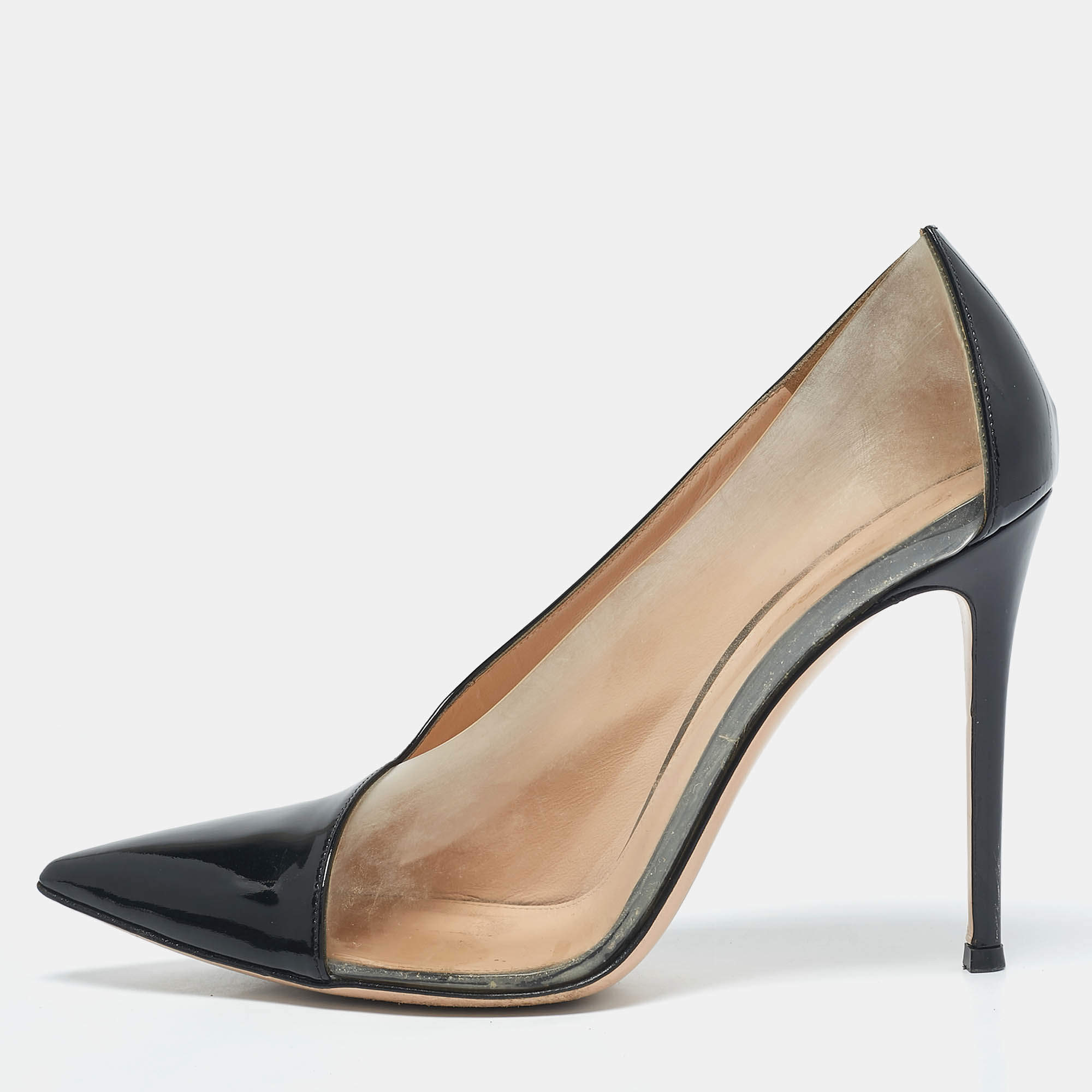 Gianvito Rossi Black Patent Leather and PVC Plexi Pointed Toe Pumps Size 41