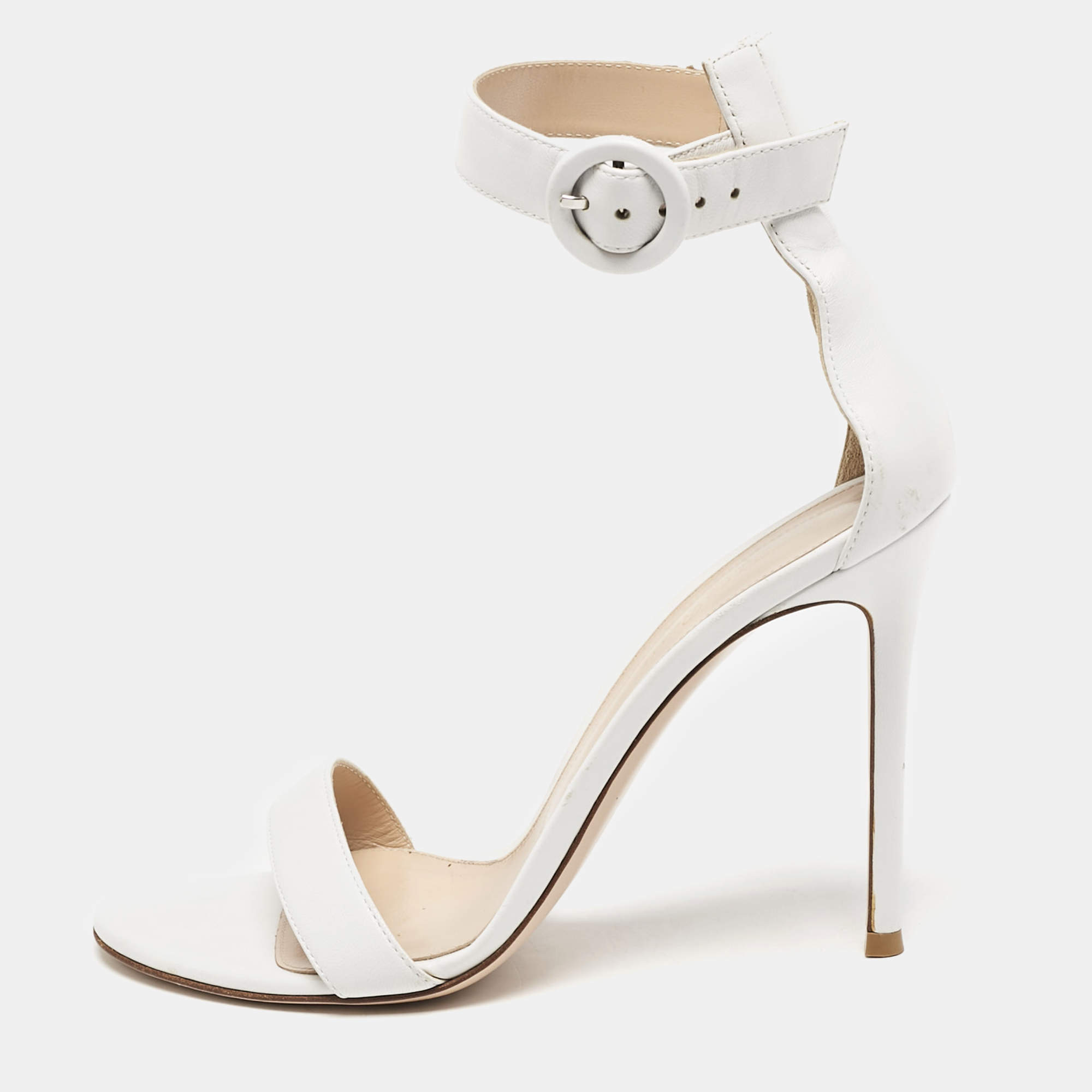 Pre Owned Gianvito Rossi White Suede Embellished Portofino Ankle Cuff Sandals Size 40