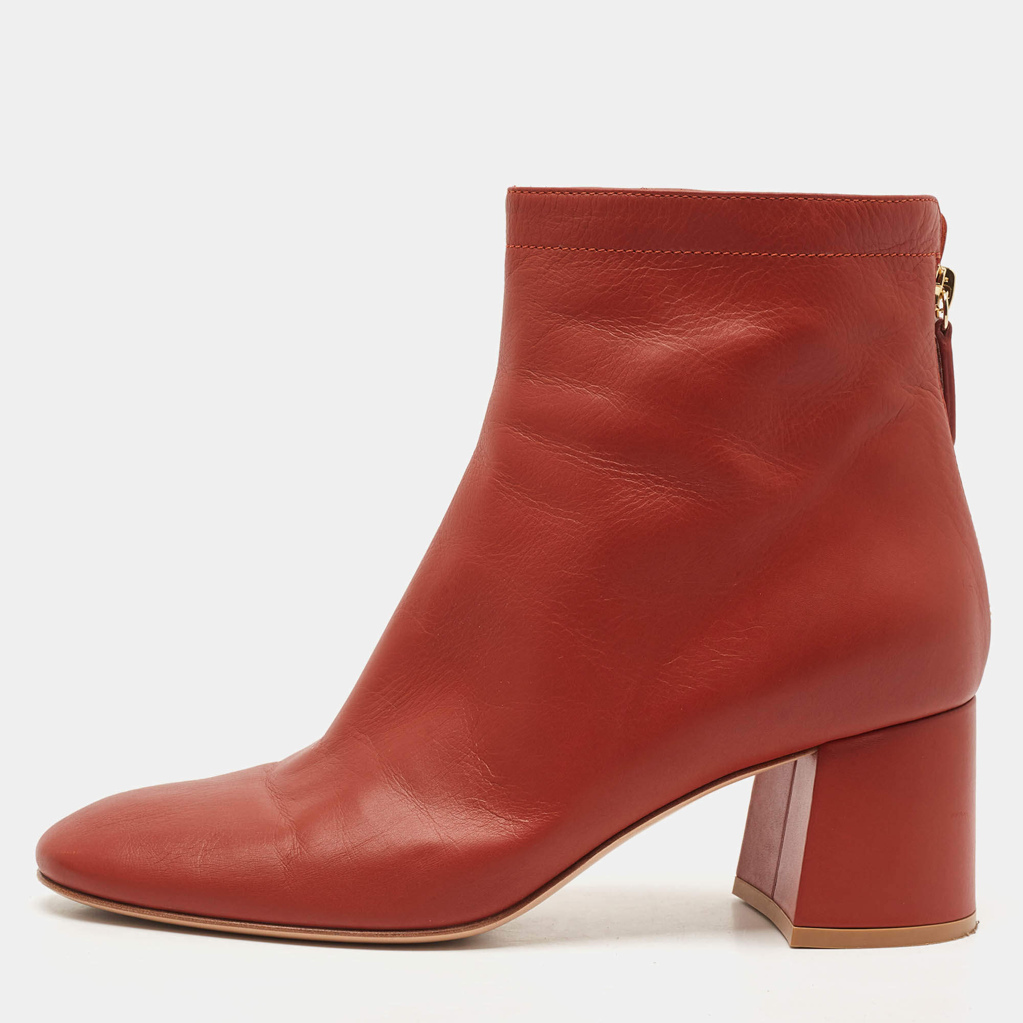 Gianvito Rossi Brown Leather Round Toe Block Heel Ankle Boots Size 40