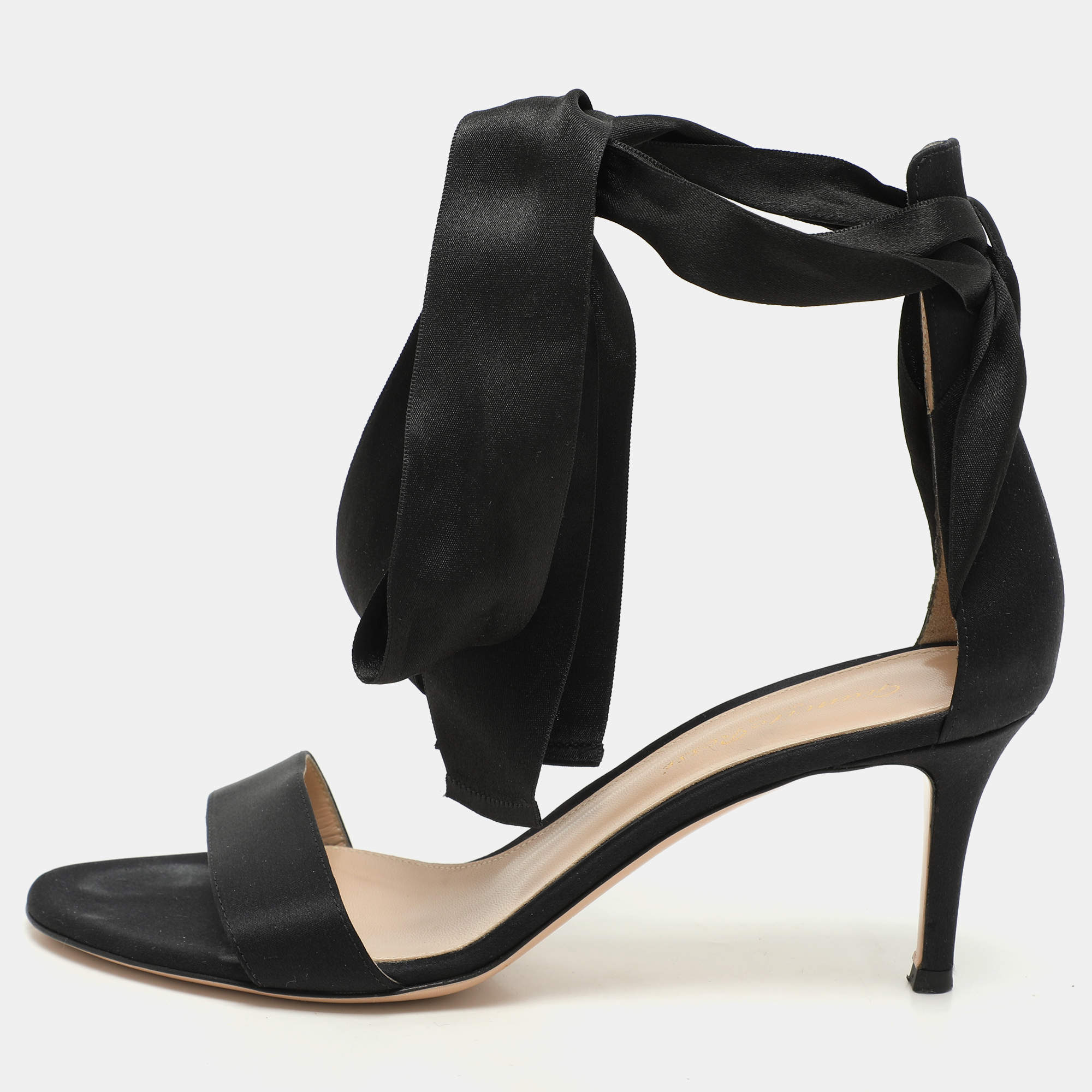 Gianvito Rossi Black Satin Gala Ankle Strap Sandals Size 38