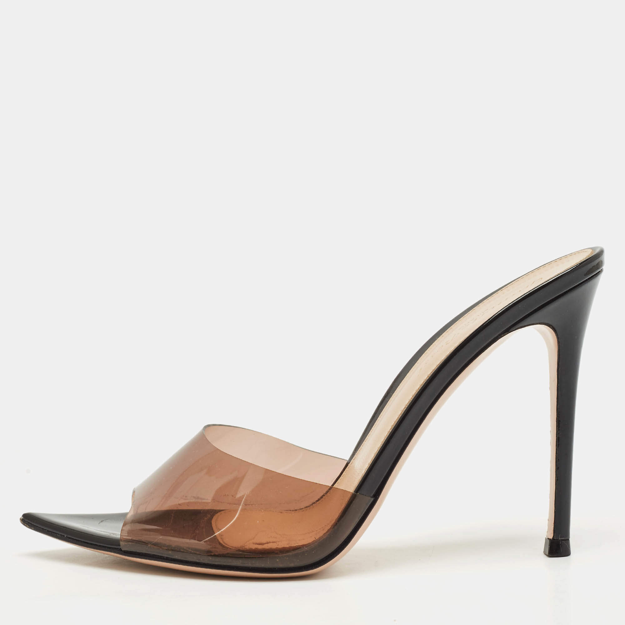 Pre Owned Gianvito Rossi Black PVC Elle Slide Sandals Size 37