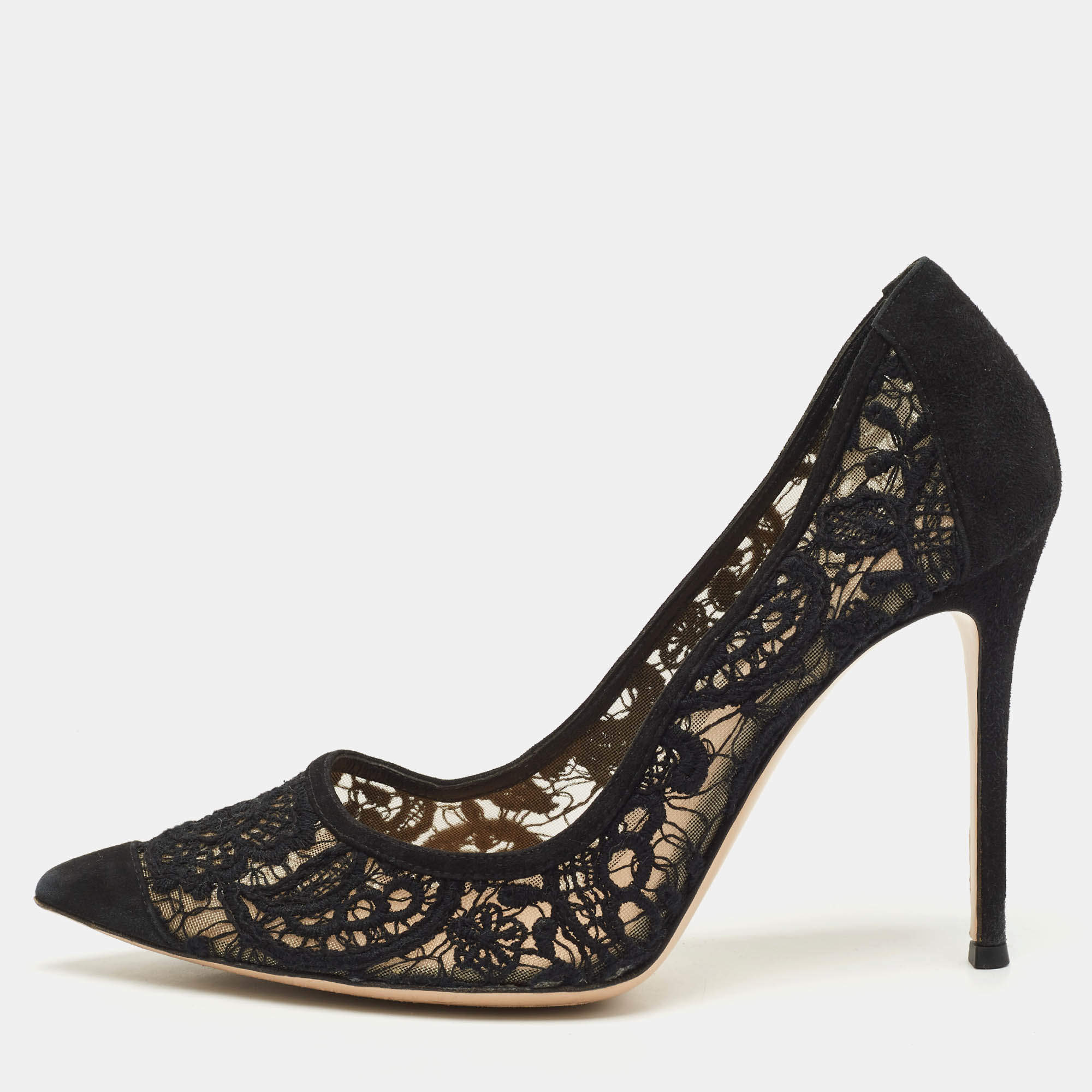 Gianvito Rossi Black Suede Pointed Toe  Pumps Size 40.5