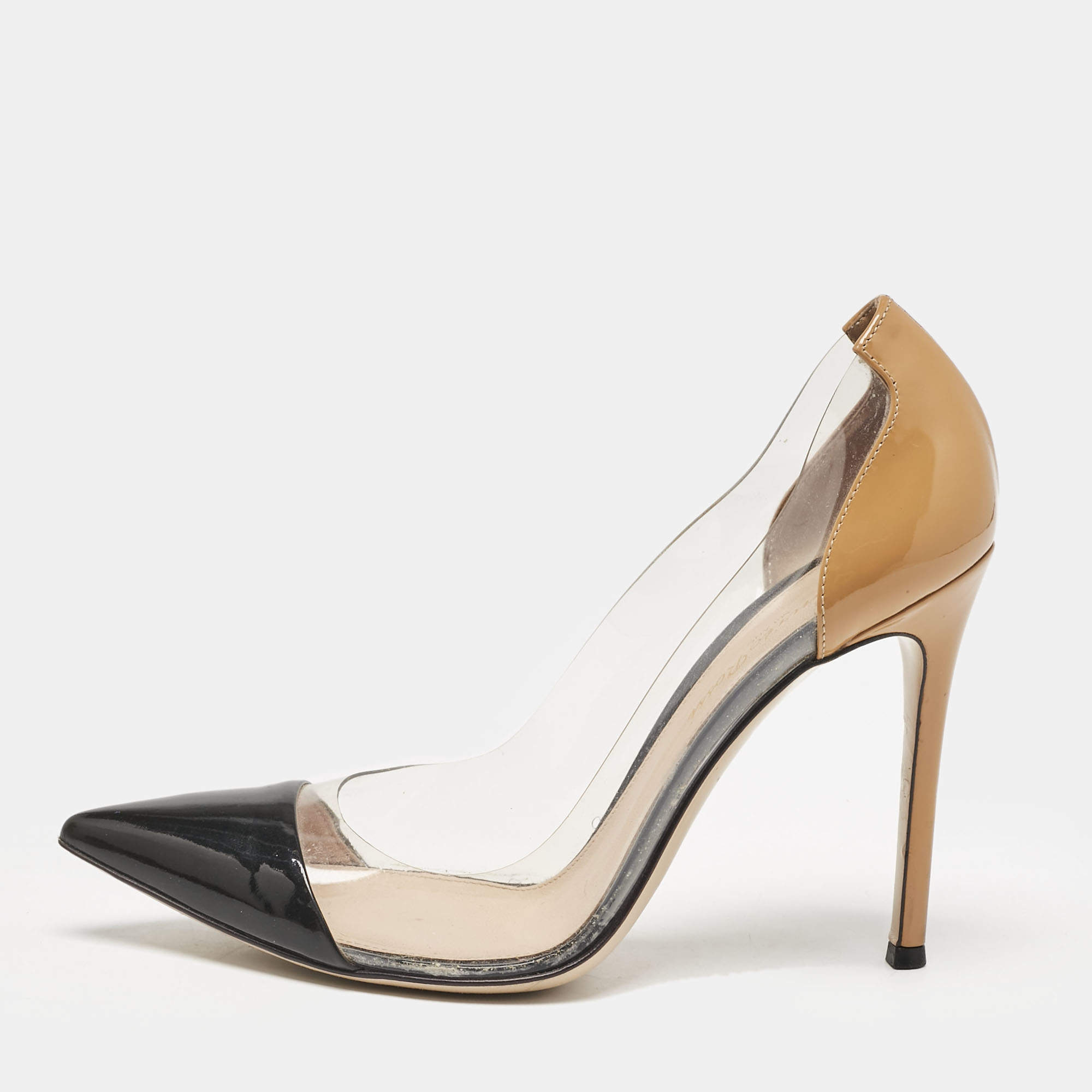 Gianvito Rossi Black/Brown Patent Leather and PVC Plexi Pumps Size 38