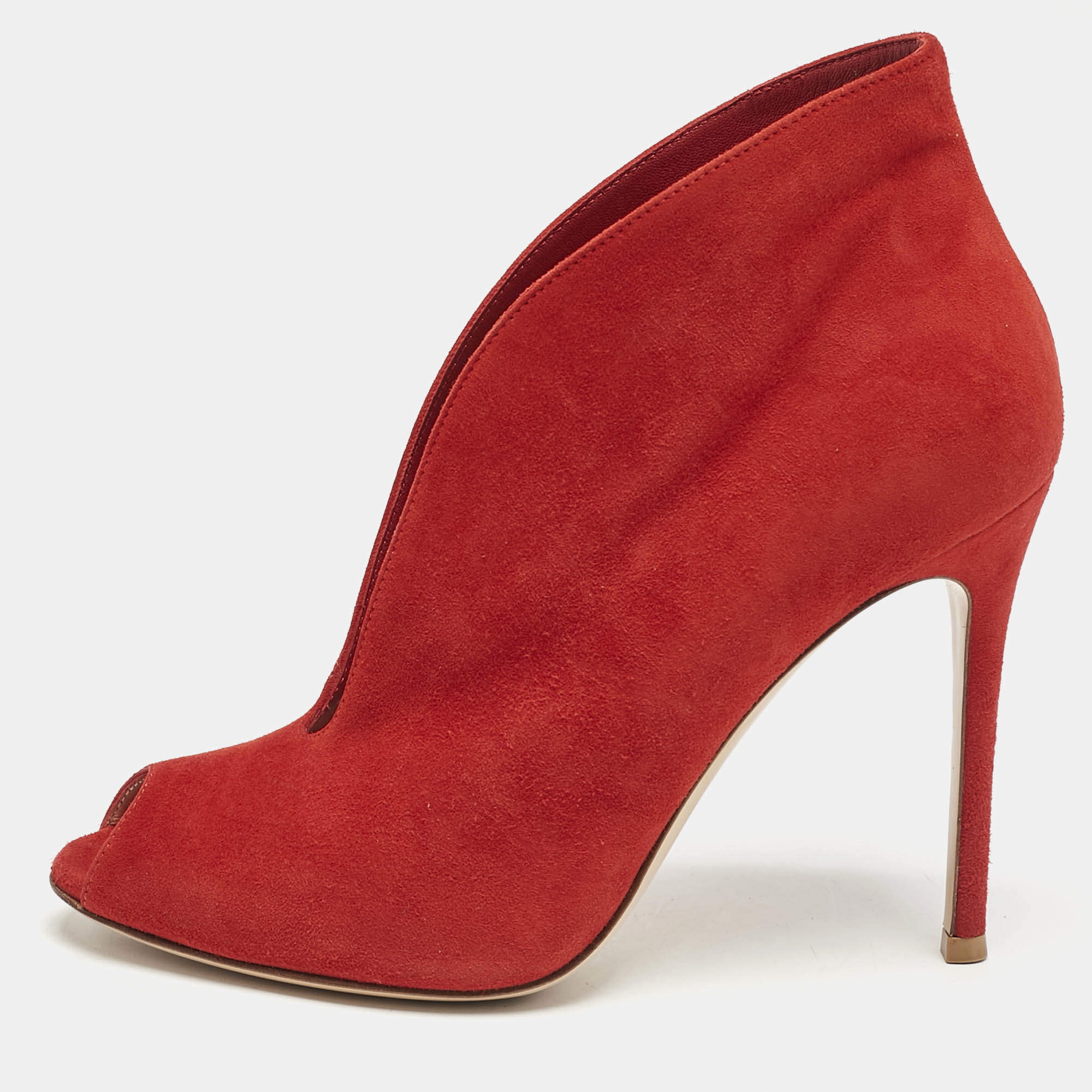Gianvito Rossi Red Suede Vamp Booties Size 37