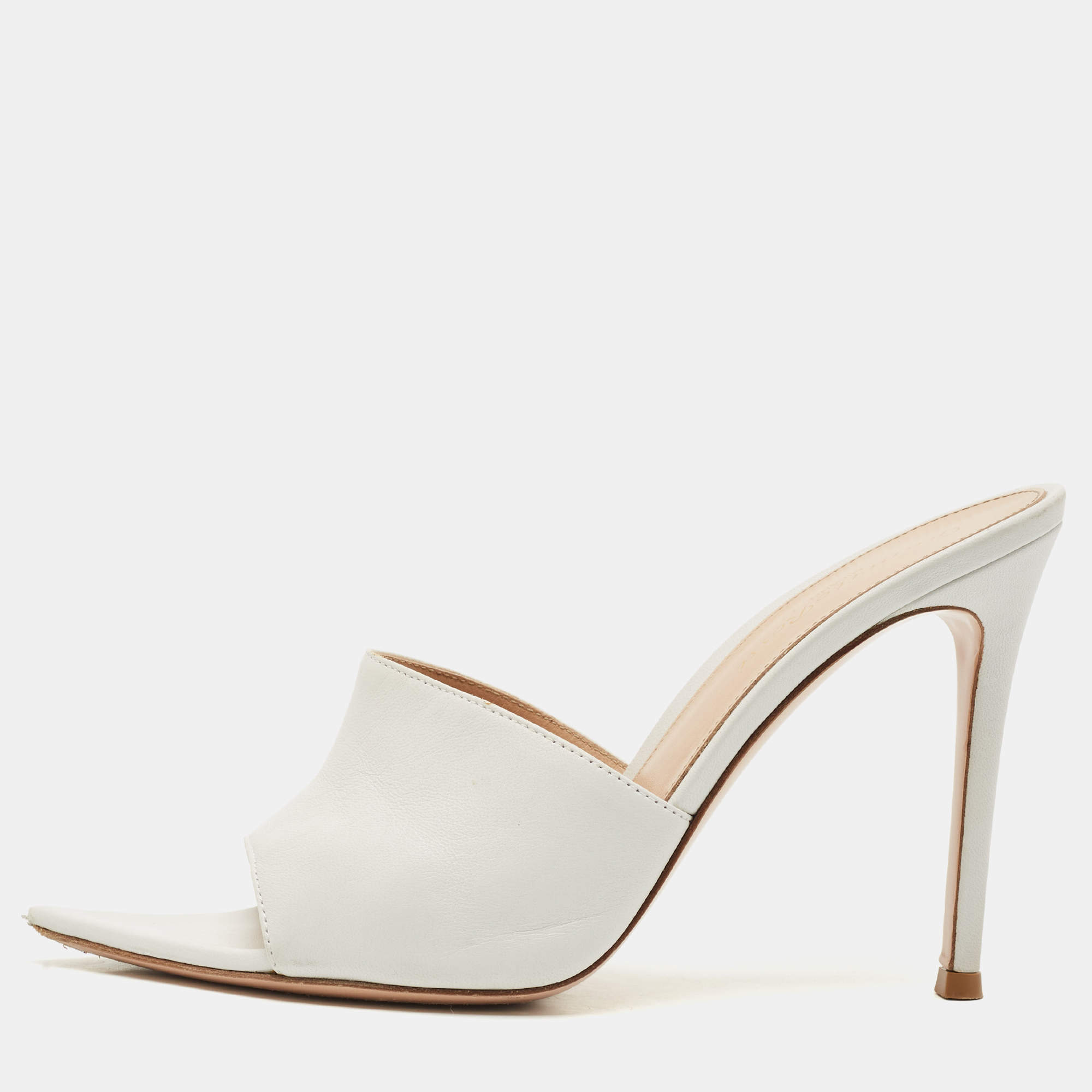 Gianvito Rossi White Leather Alise Slide Sandals Size 37.5