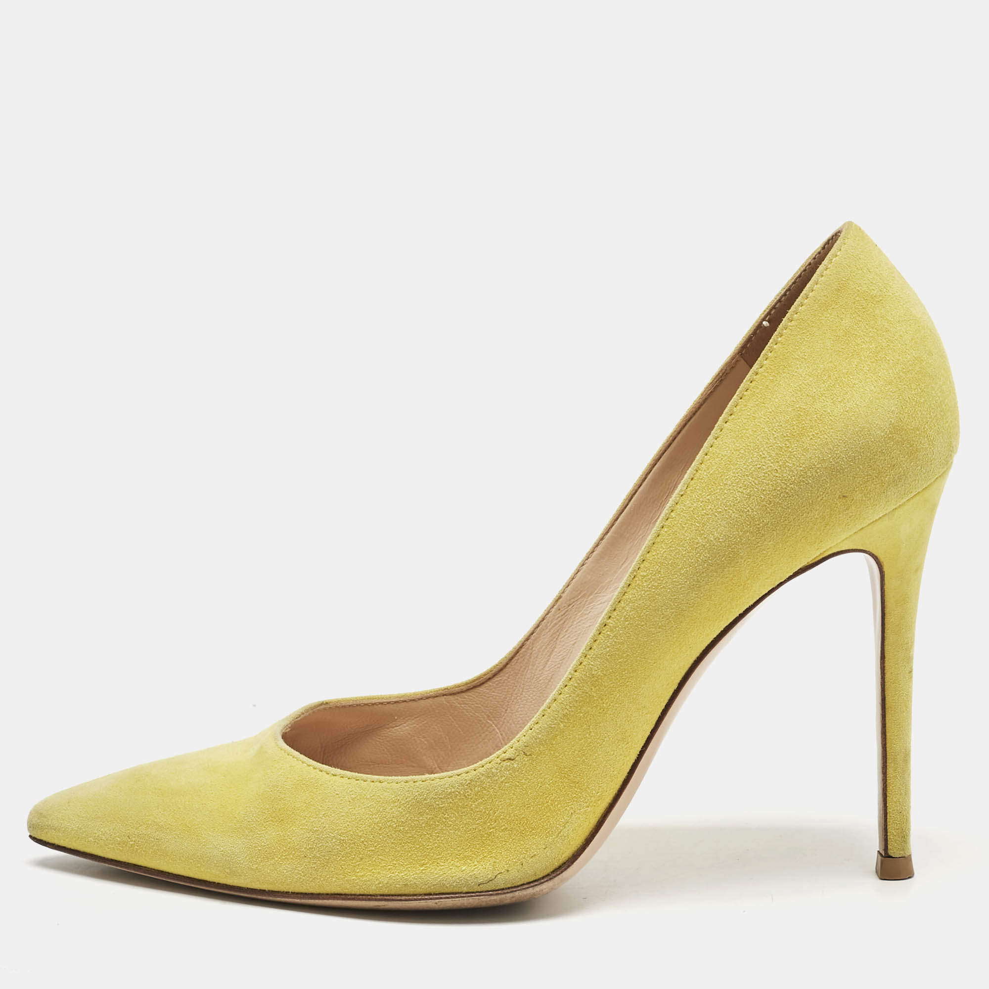 Gianvito Rossi Yellow Suede Pointed Toe Pumps Size 39