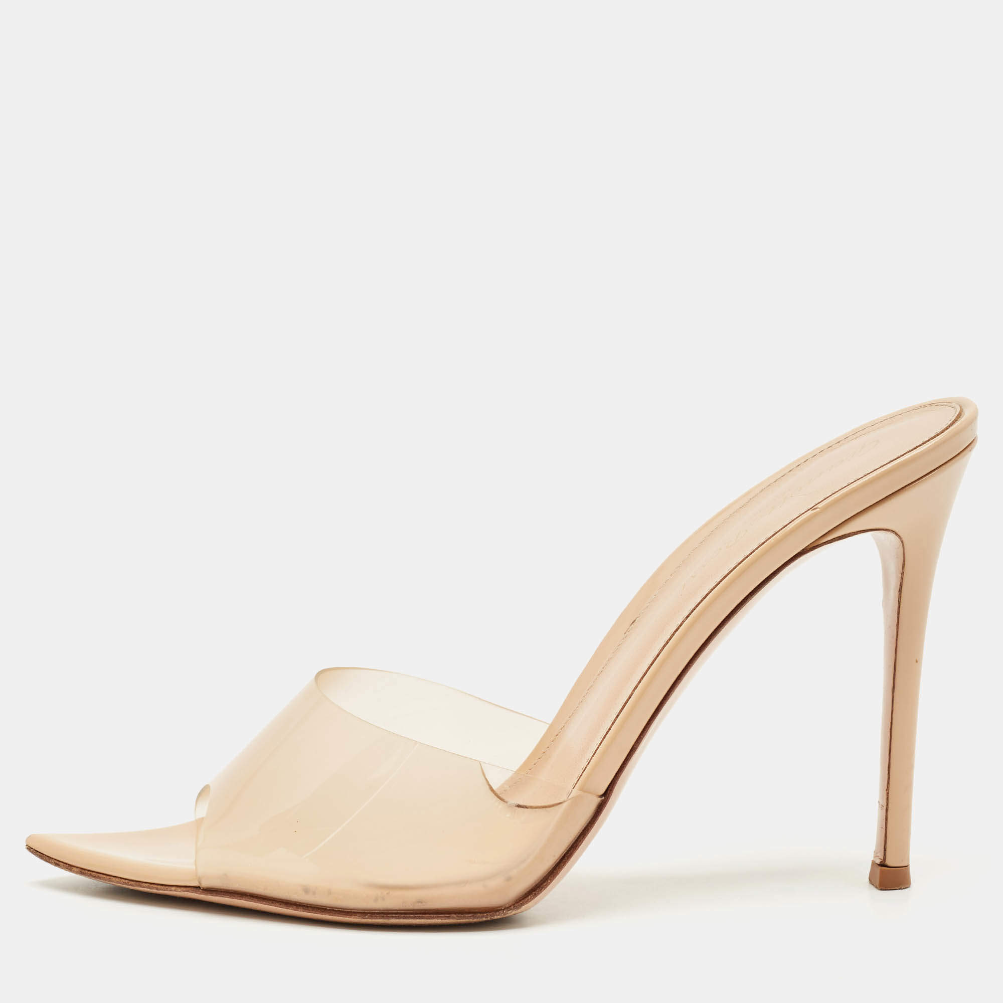 Gianvito Rossi Beige Patent Leather and PVC Elle Slide Sandals Size 39