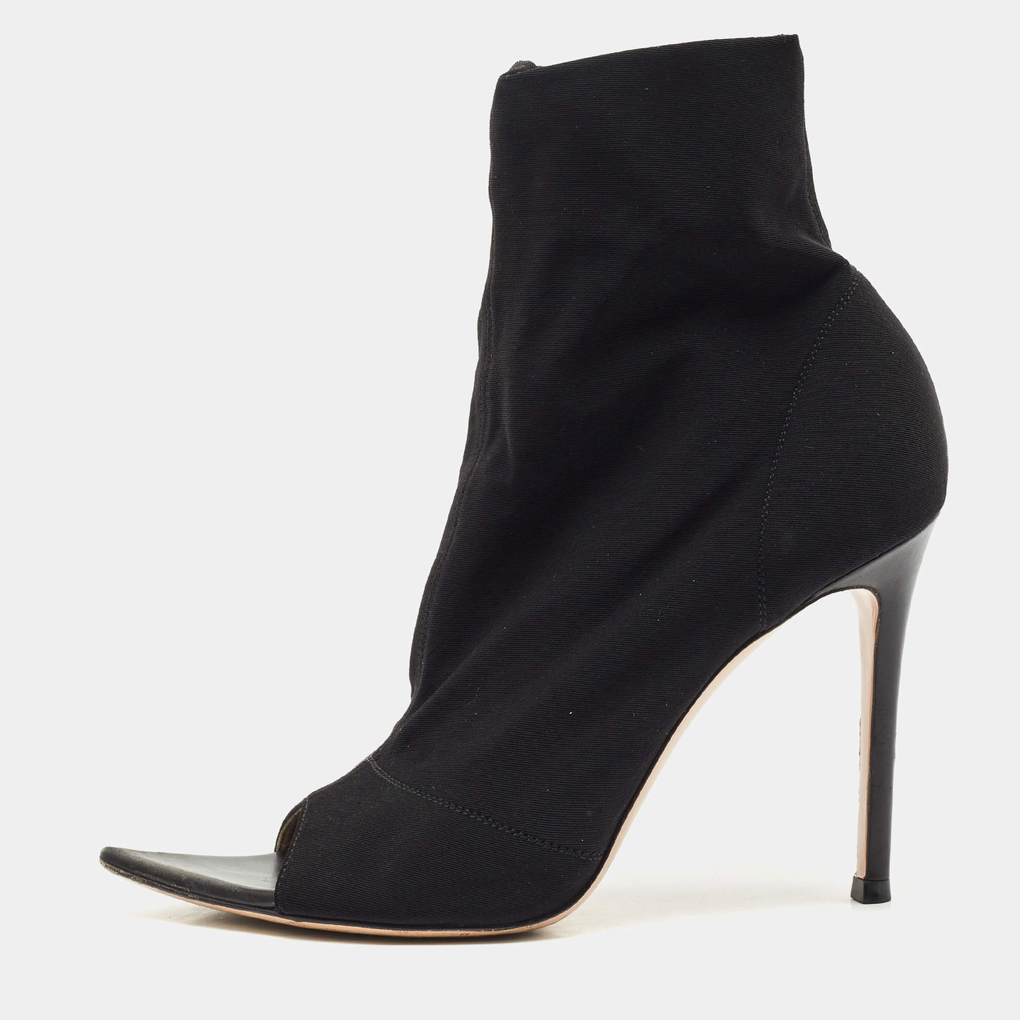 Gianvito Rossi Black Stretch Fabric Peep Toe Ankle Length Boots Size 36.5