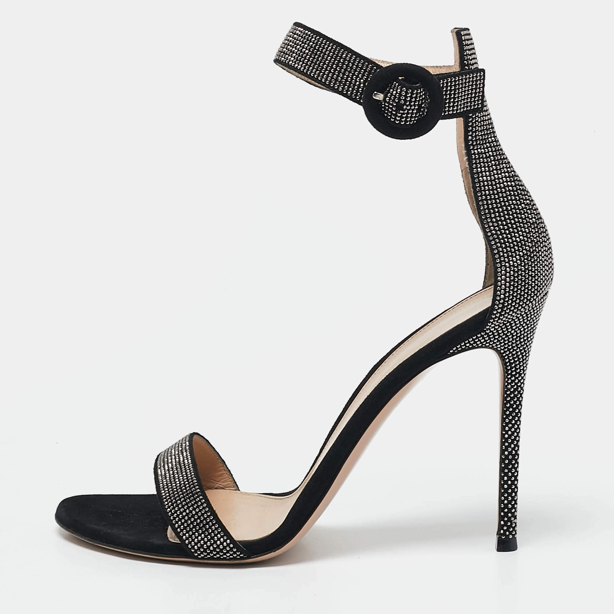 Pre Owned Gianvito Rossi Black Suede Studded Lennox Sandals Size 40