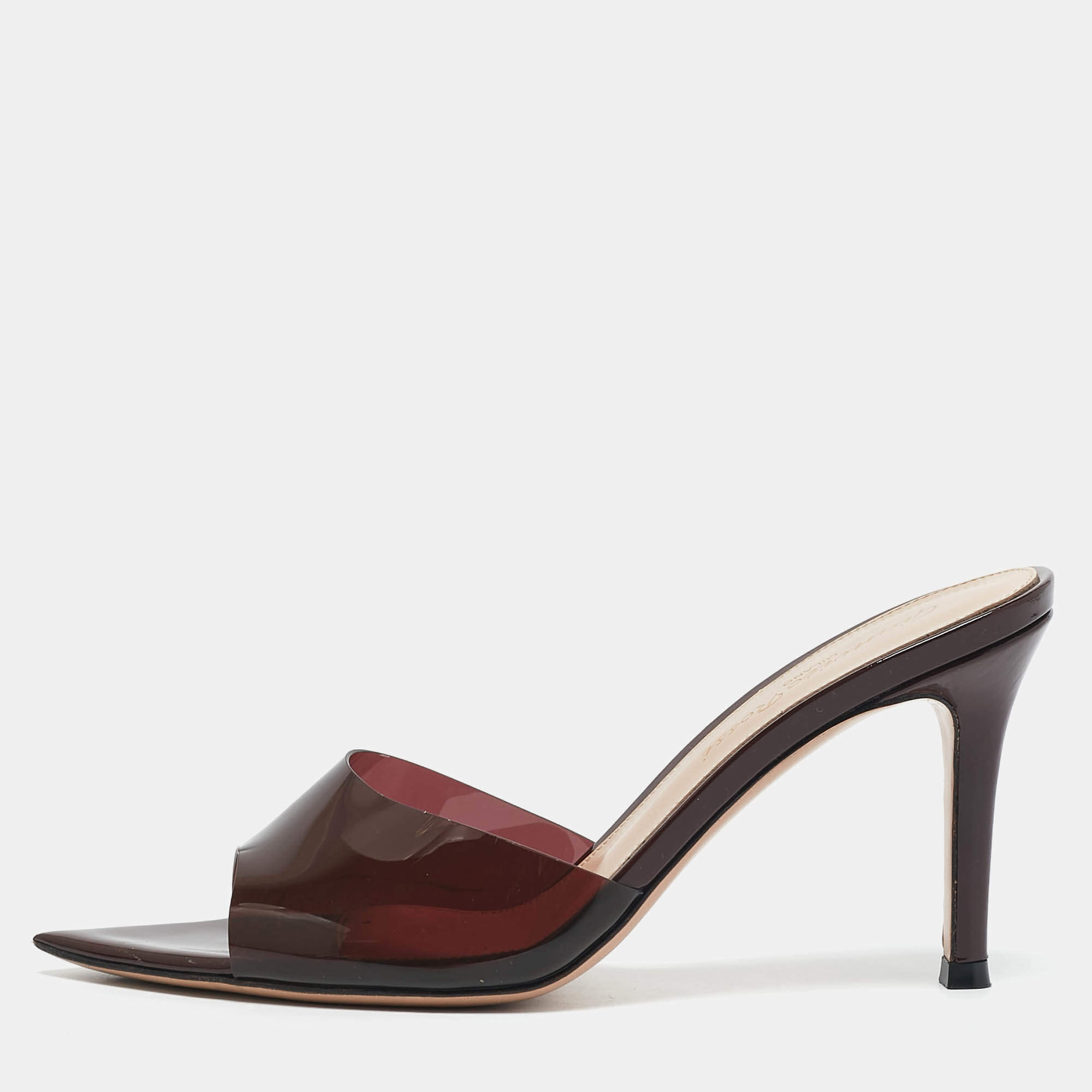 Gianvito Rossi Brown PVC Elle Slide Sandals Size 34