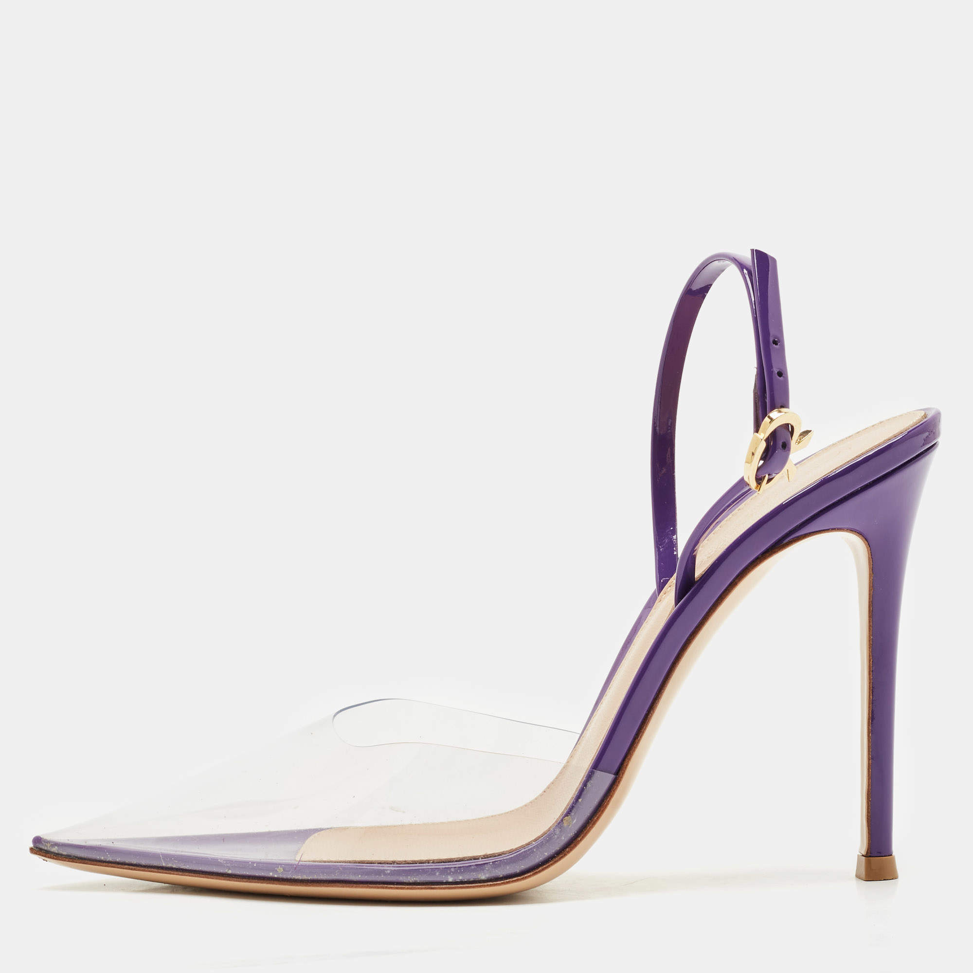 Gianvito Rossi Purple Patent Leather and PVC Ribbon Pumps Size 38