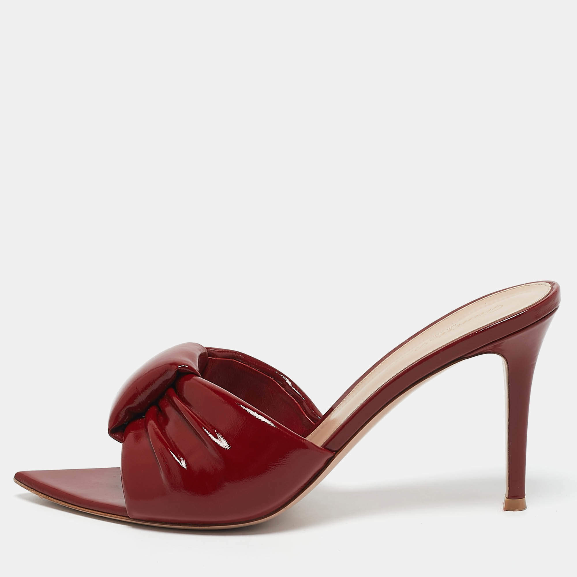Gianvito Rossi Burgundy Leather Amour Mules Size 40.5