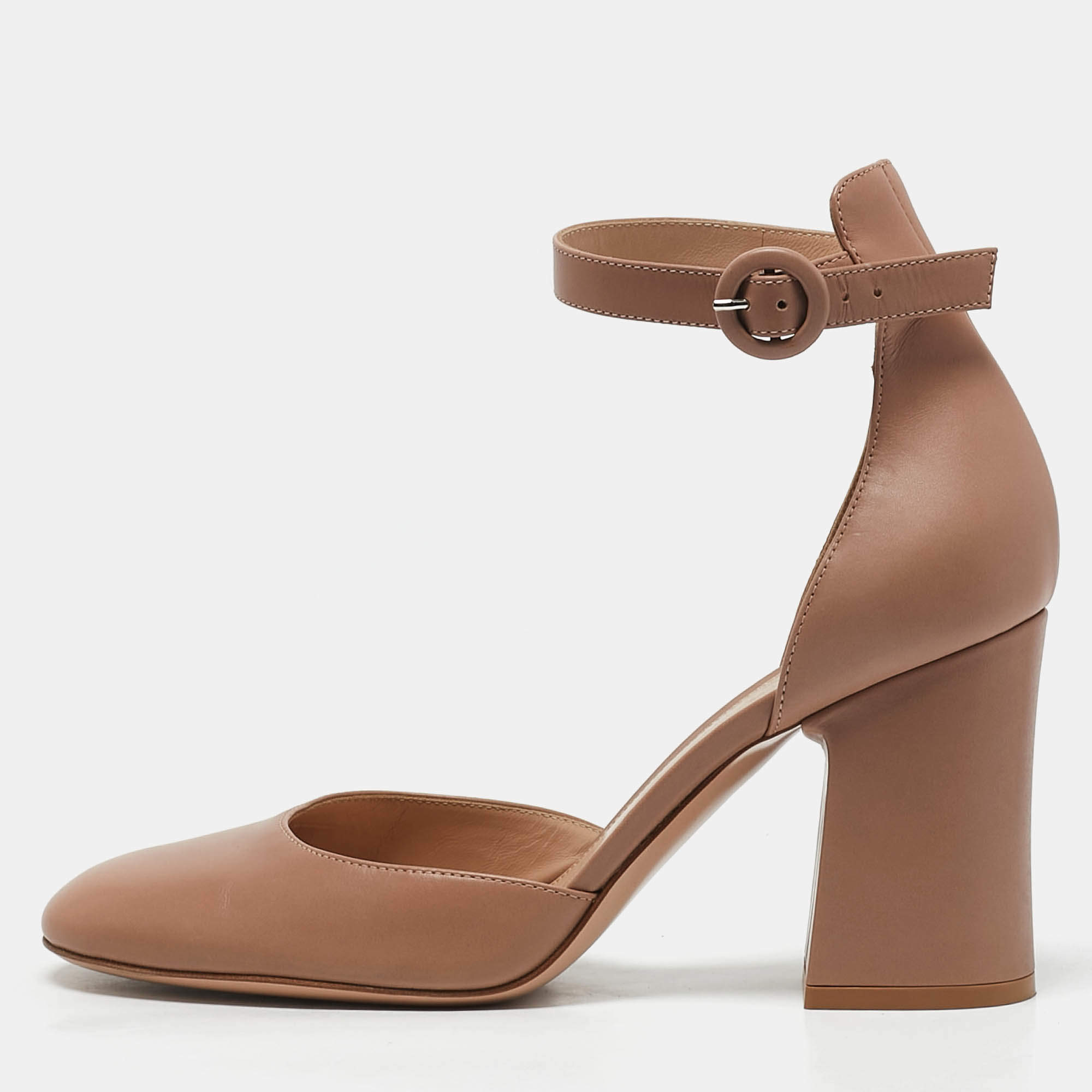 Gianvito Rossi Beige Leather D'orsay Ankle Strap Pumps Size 38