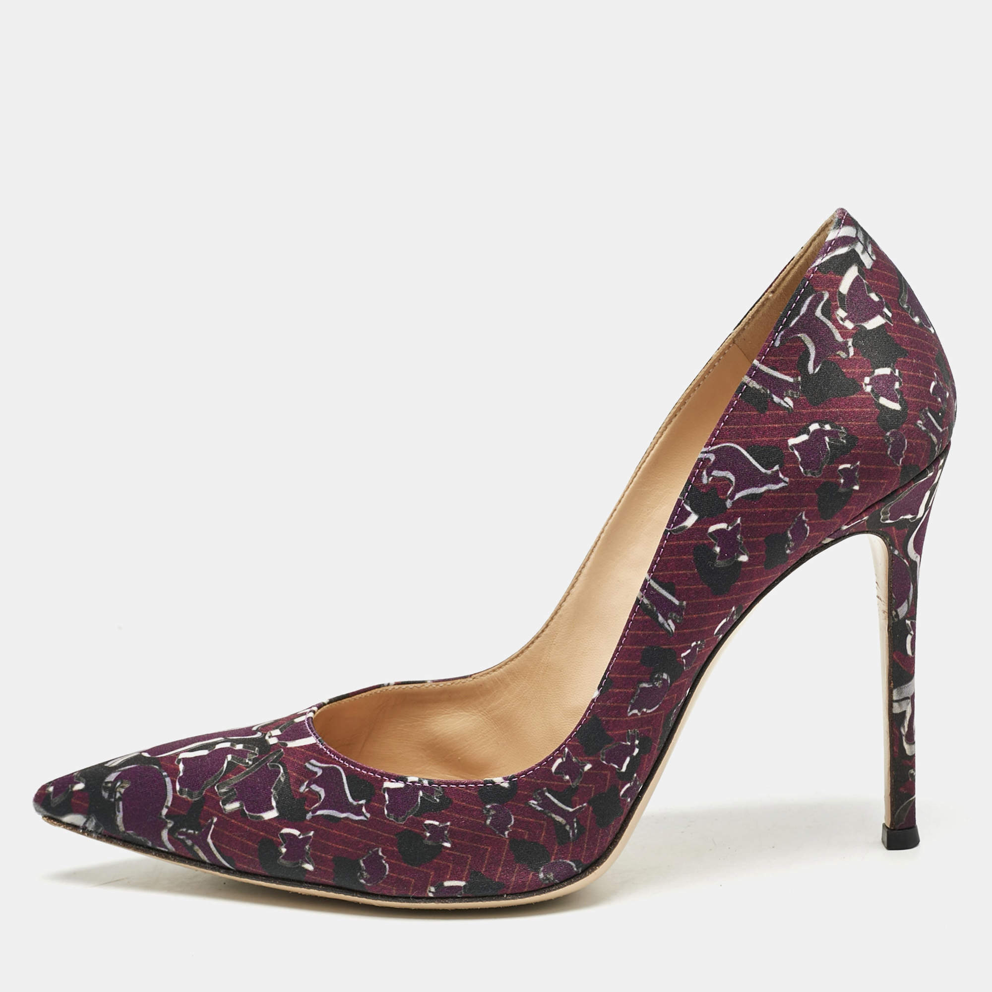 Gianvito Rossi Purple Satin Plexi Pointed Toe Pumps Size 40