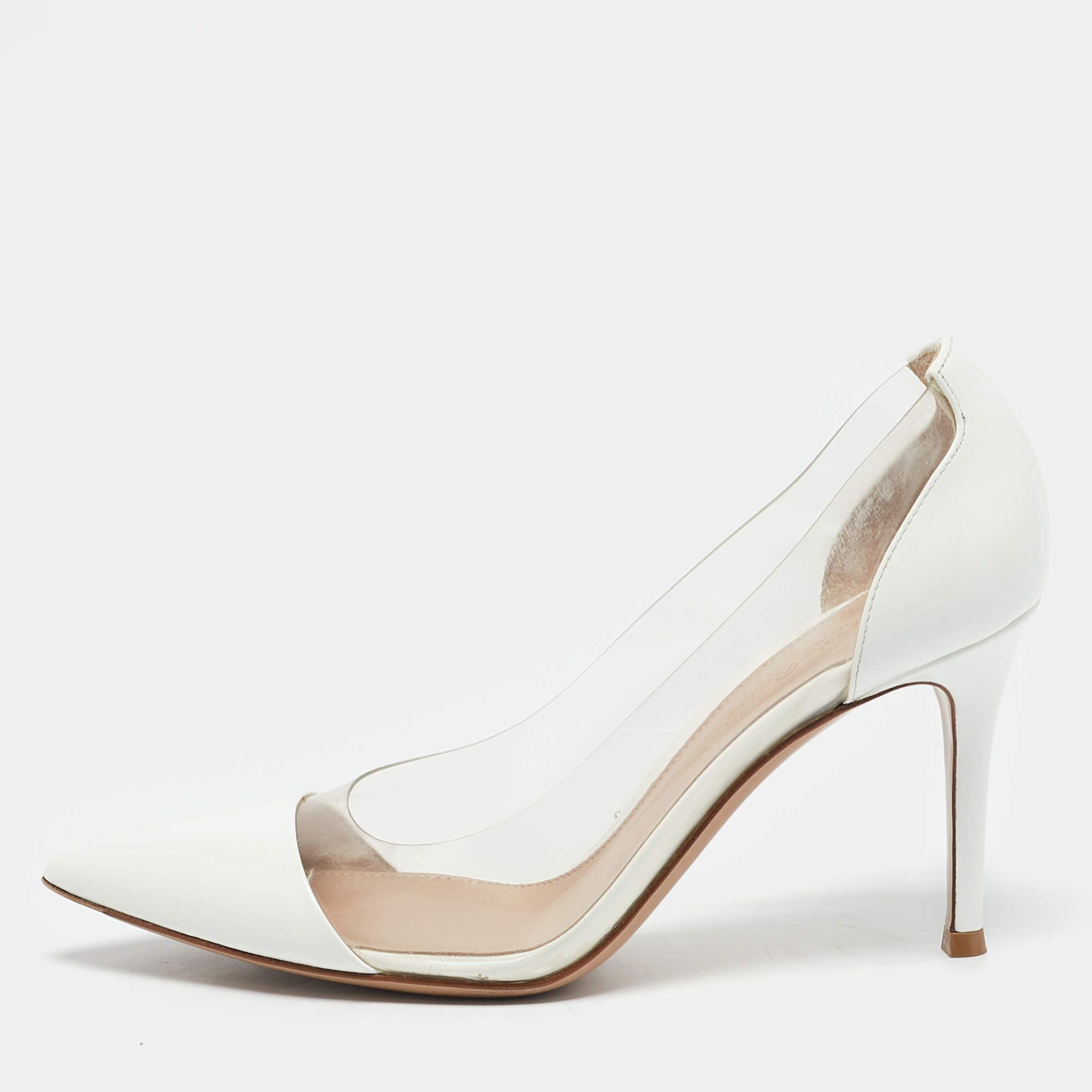 Gianvito Rossi White Patent Leather and PVC Plexi Pumps Size 36