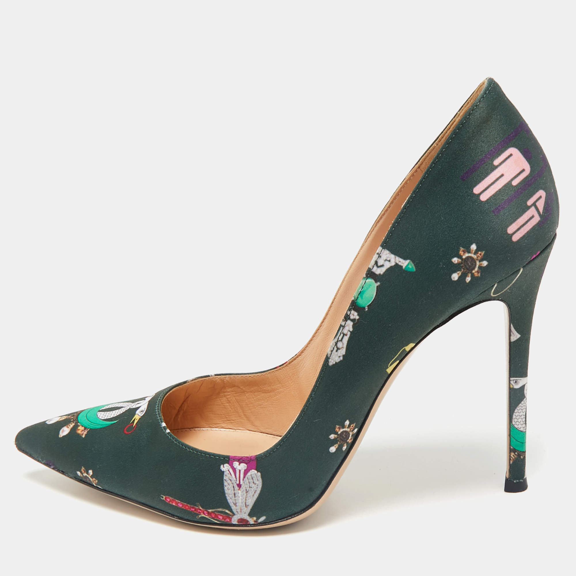 Gianvito Rossi Green Satin Gianvito 85 Pointed Toe Pumps Size 40