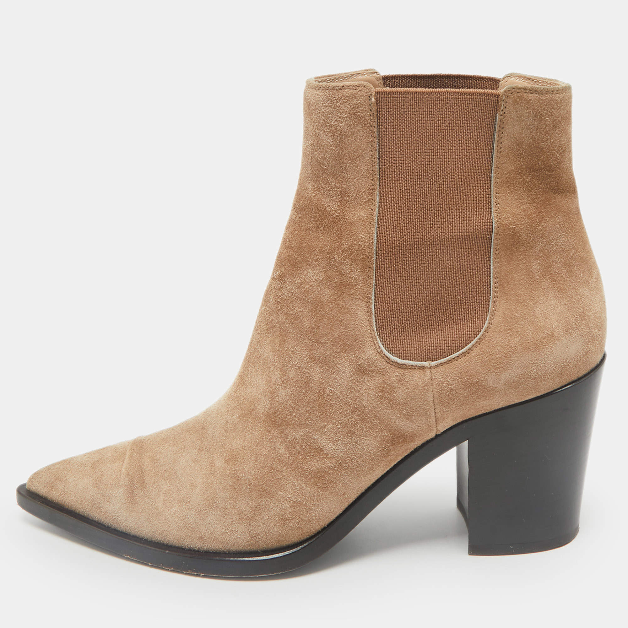 Pre Owned Gianvito Rossi Beige Suede Pointed Ankle Length Boots Size 38