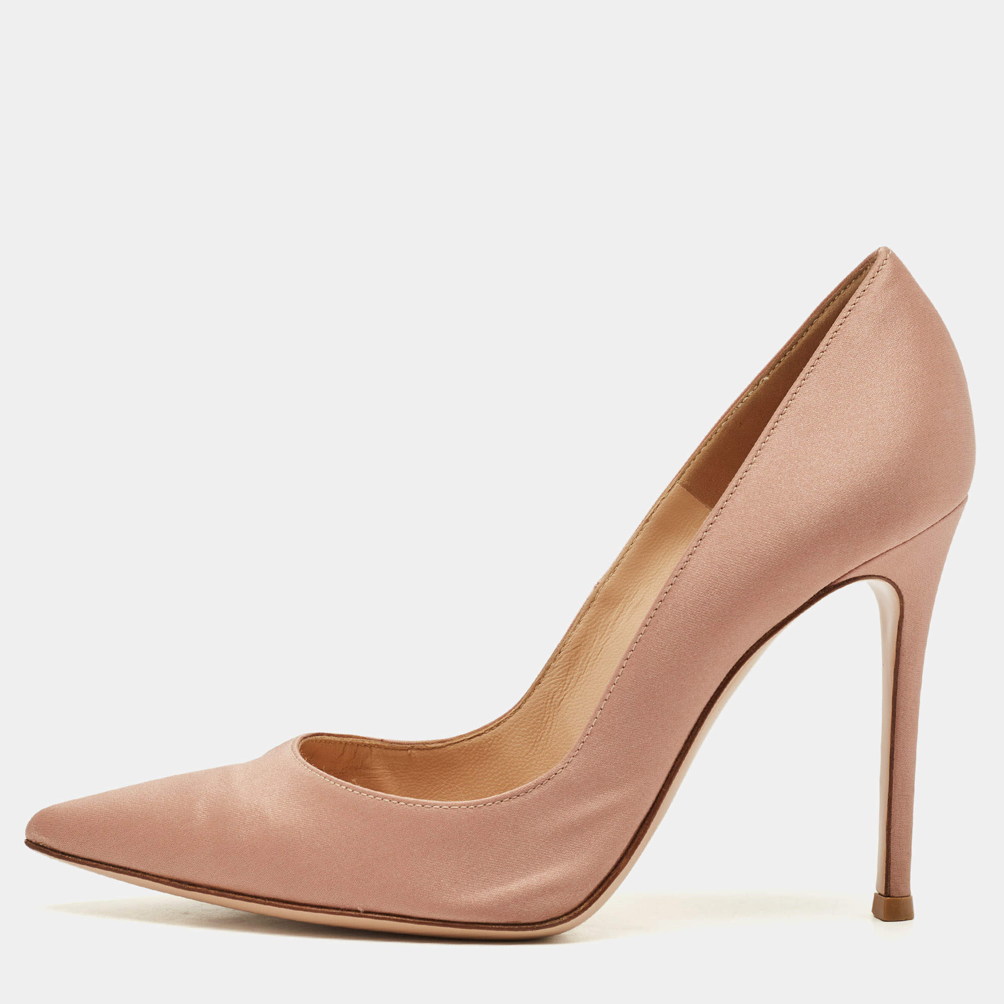Pre Owned Gianvito Rossi Beige Satin 105 Pointed Toe Pumps Size 37.5