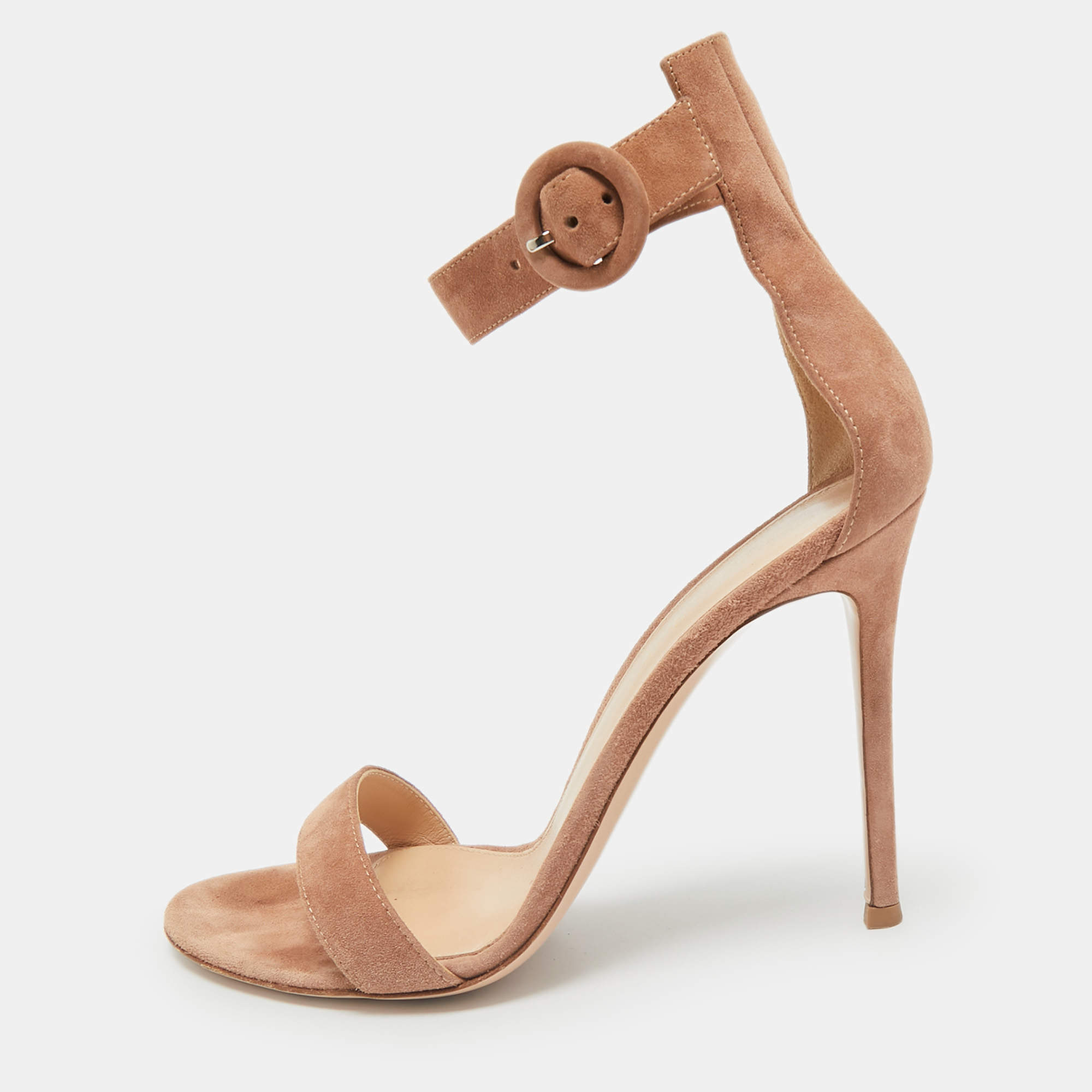 Gianvito Rossi Beige Suede Portofino Ankle Strap Sandals Size 40