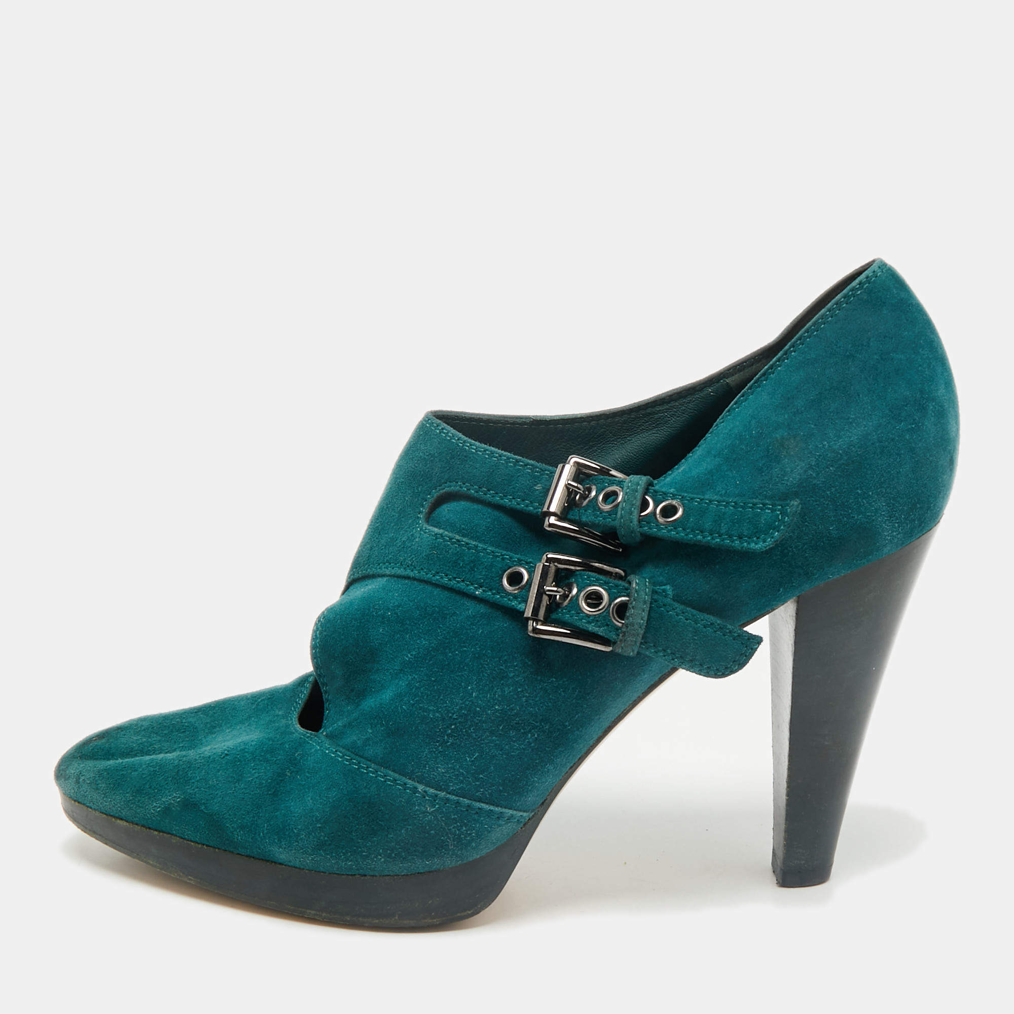 Pre Owned Gianvito Rossi Teal Green Suede Ankle Booties Size 40