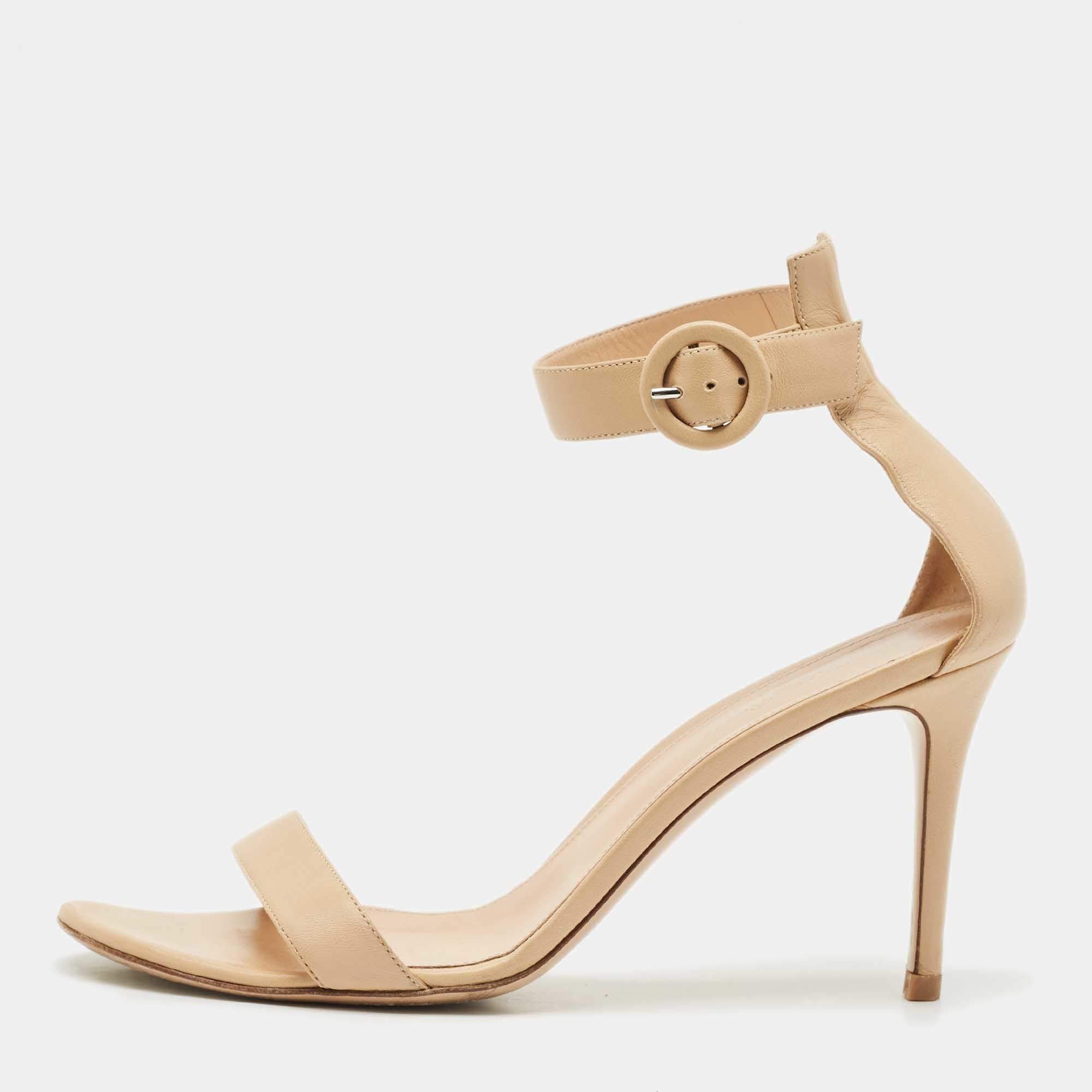 Gianvito Rossi Beige Leather Portofino Sandals Size 41.5