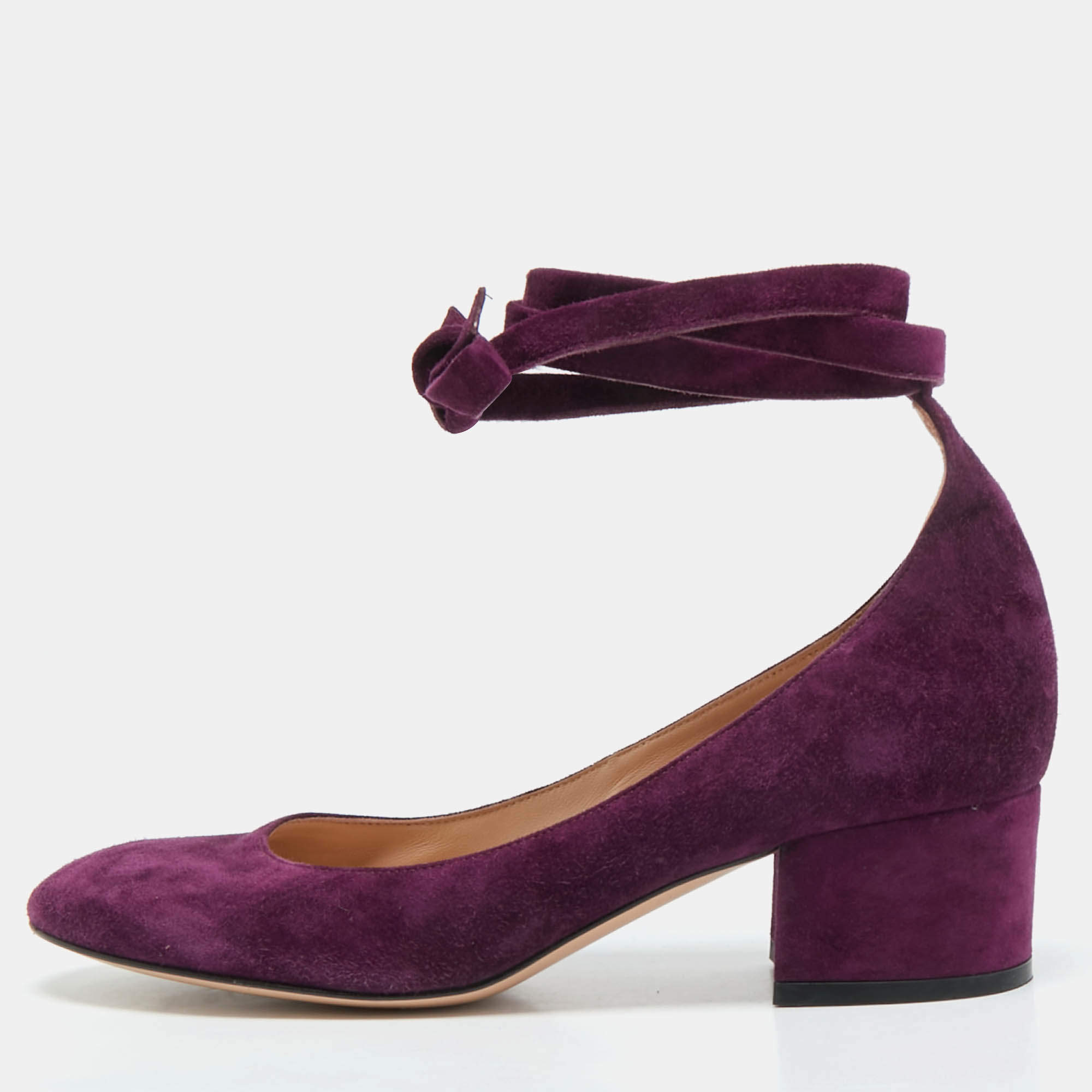 Pre Owned  Gianvito Rossi Purple Suede Mary Jane Pumps Size 37.5