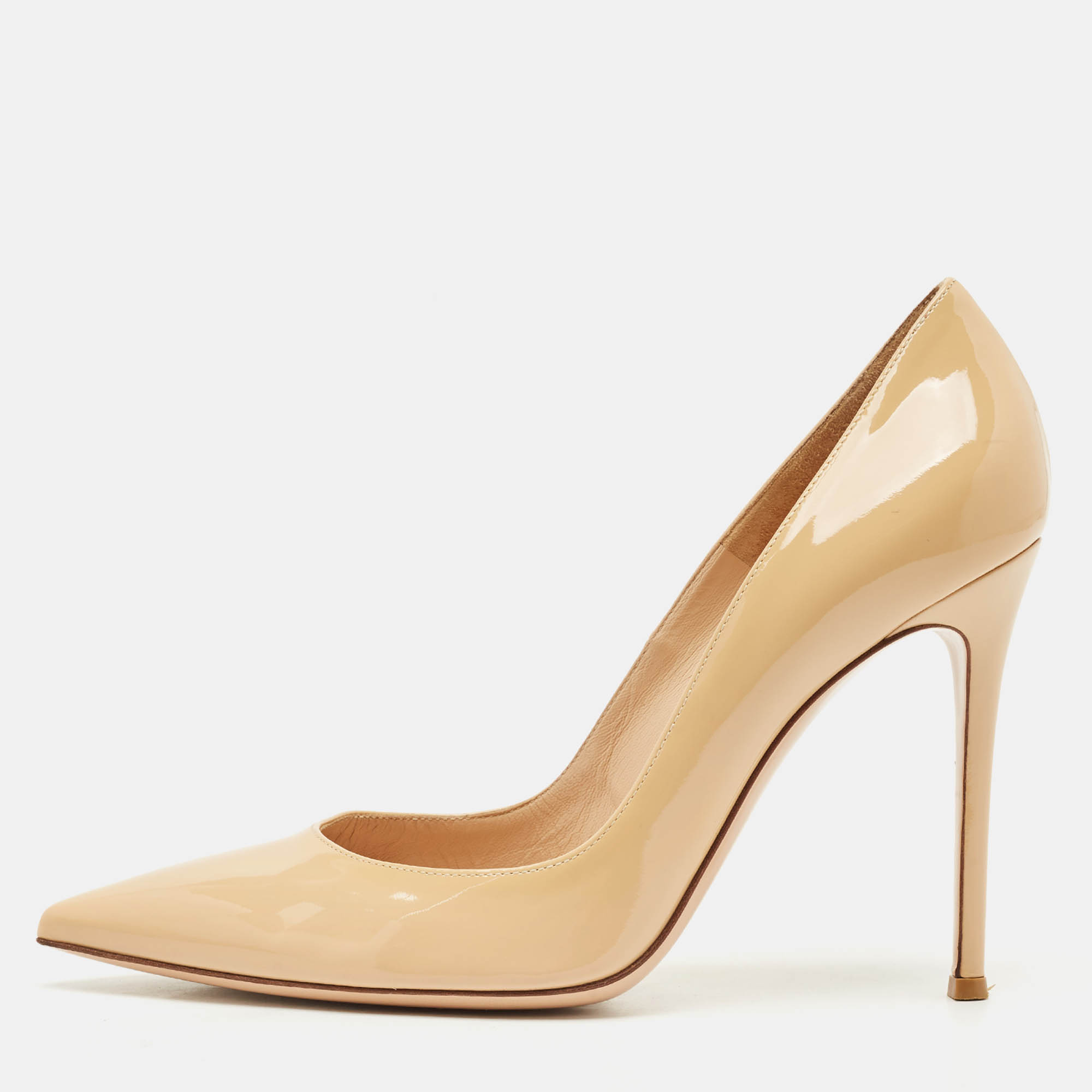 Gianvito Rossi Beige Patent Leather Gianvito Pointed Toe Pumps Size 41