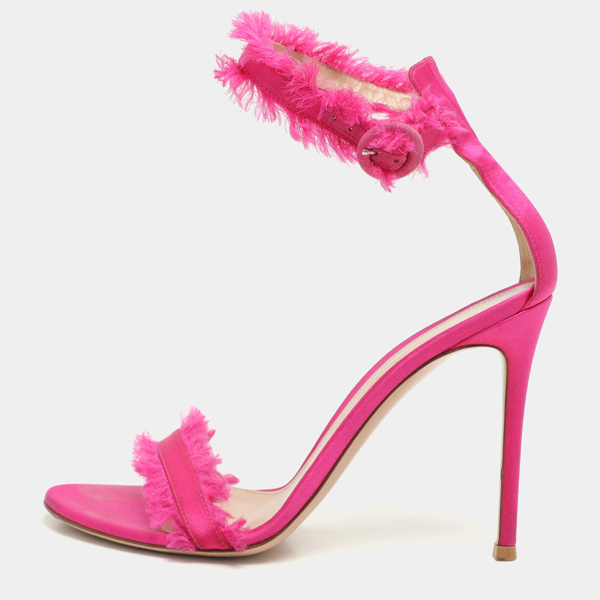 Pre Owned Gianvito Rossi Pink Satin Portofino Fringe Sandals Size 39
