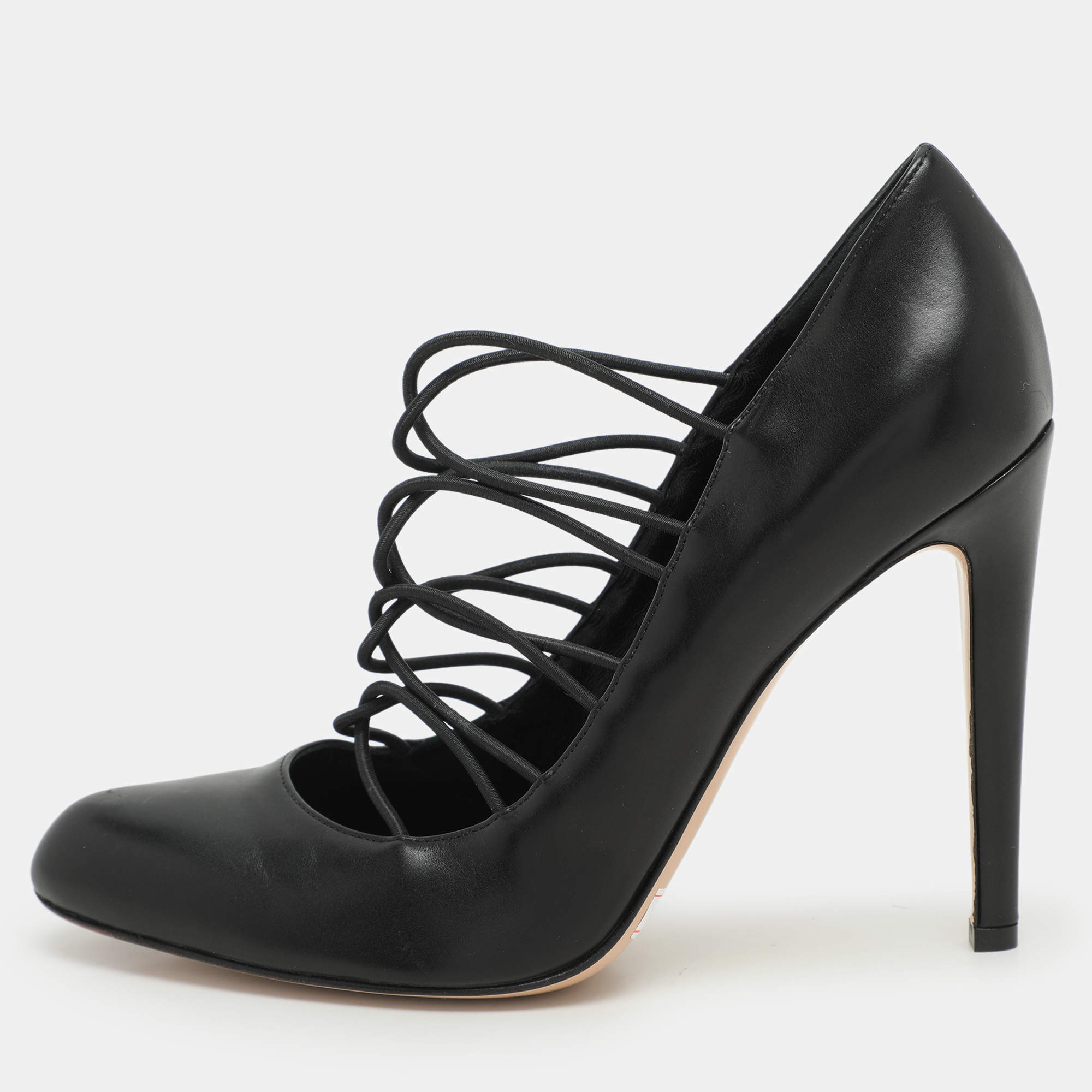 Pre Owned Gianvito Rossi Black Leather Strappy Pumps Size 38.5